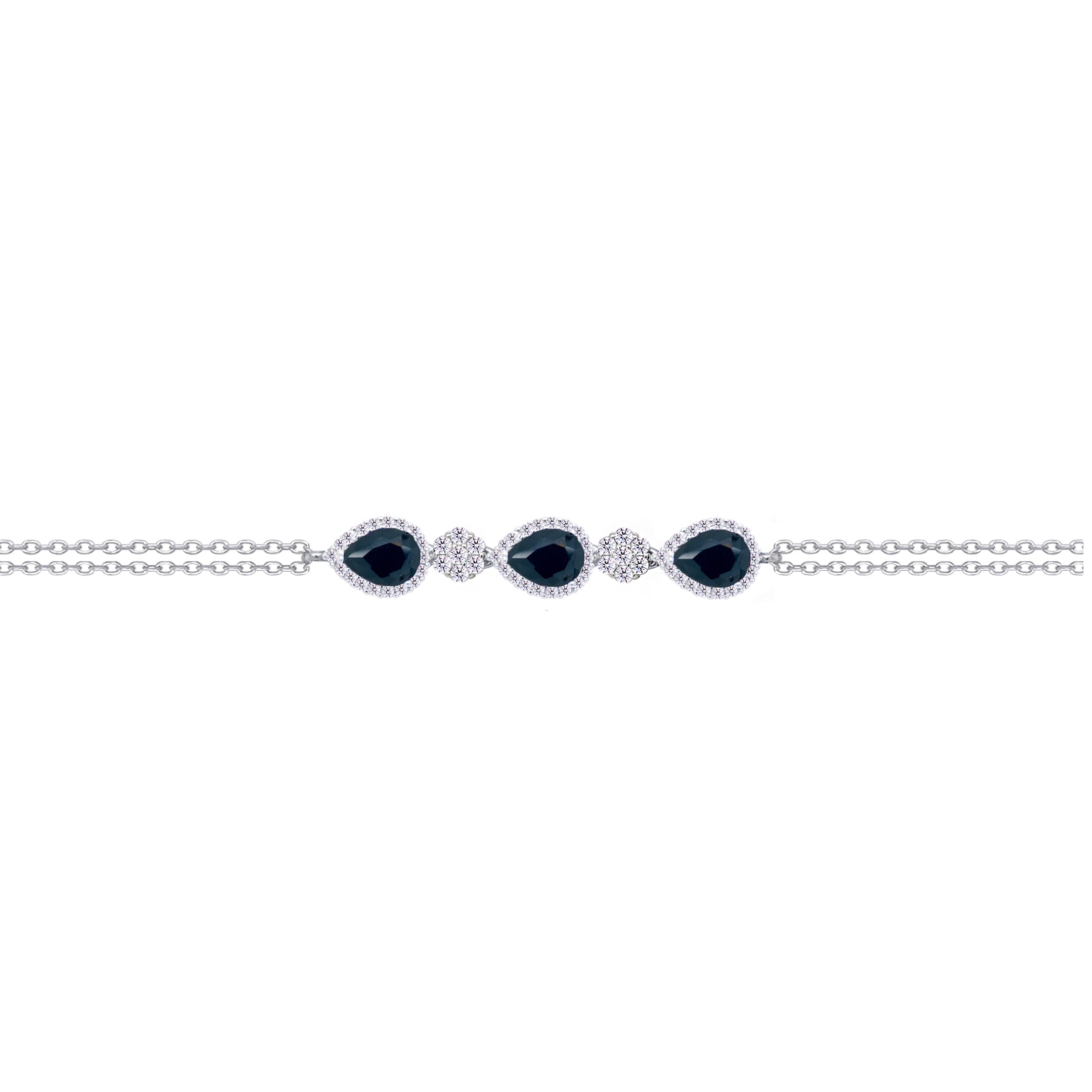 Asfour Crysta lChain Bracelet With Black Pears Design In 925 Sterling Silver-BD0203-WP