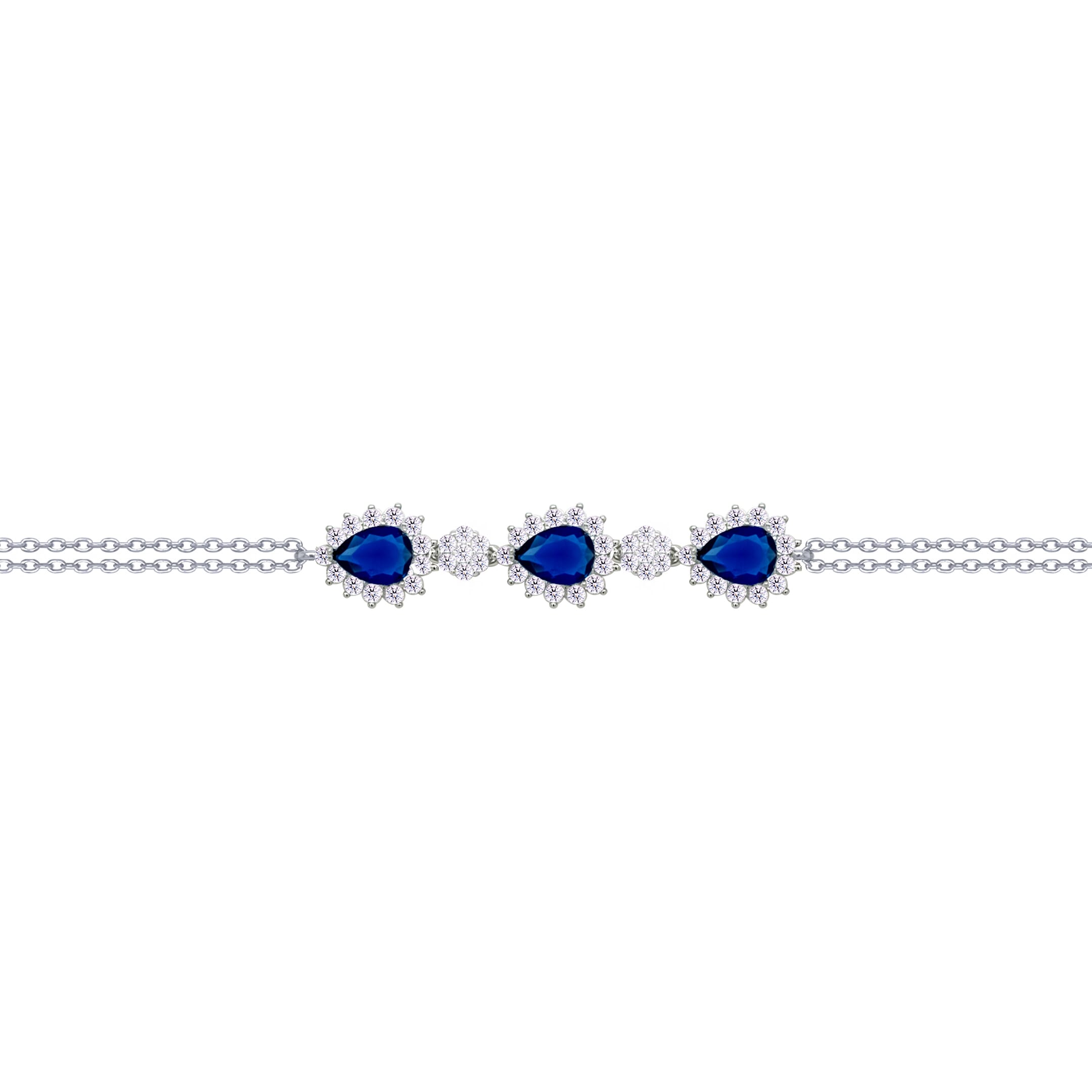 Asfour Crysta lChain Bracelet With Blue Pears Design In 925 Sterling Silver-BD0204-WB