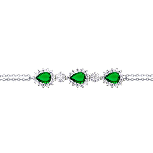 Asfour Crystal Tennis Bracelet With Turquoise Pear & Emerald Zircon In 925 Sterling Silver
