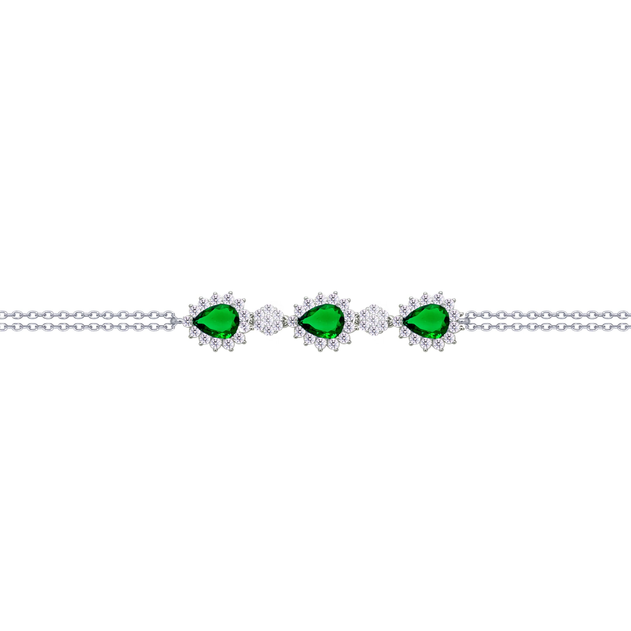 Asfour Crysta lChain Bracelet With Emerald Pears Design In 925 Sterling Silver-BD0204-WG