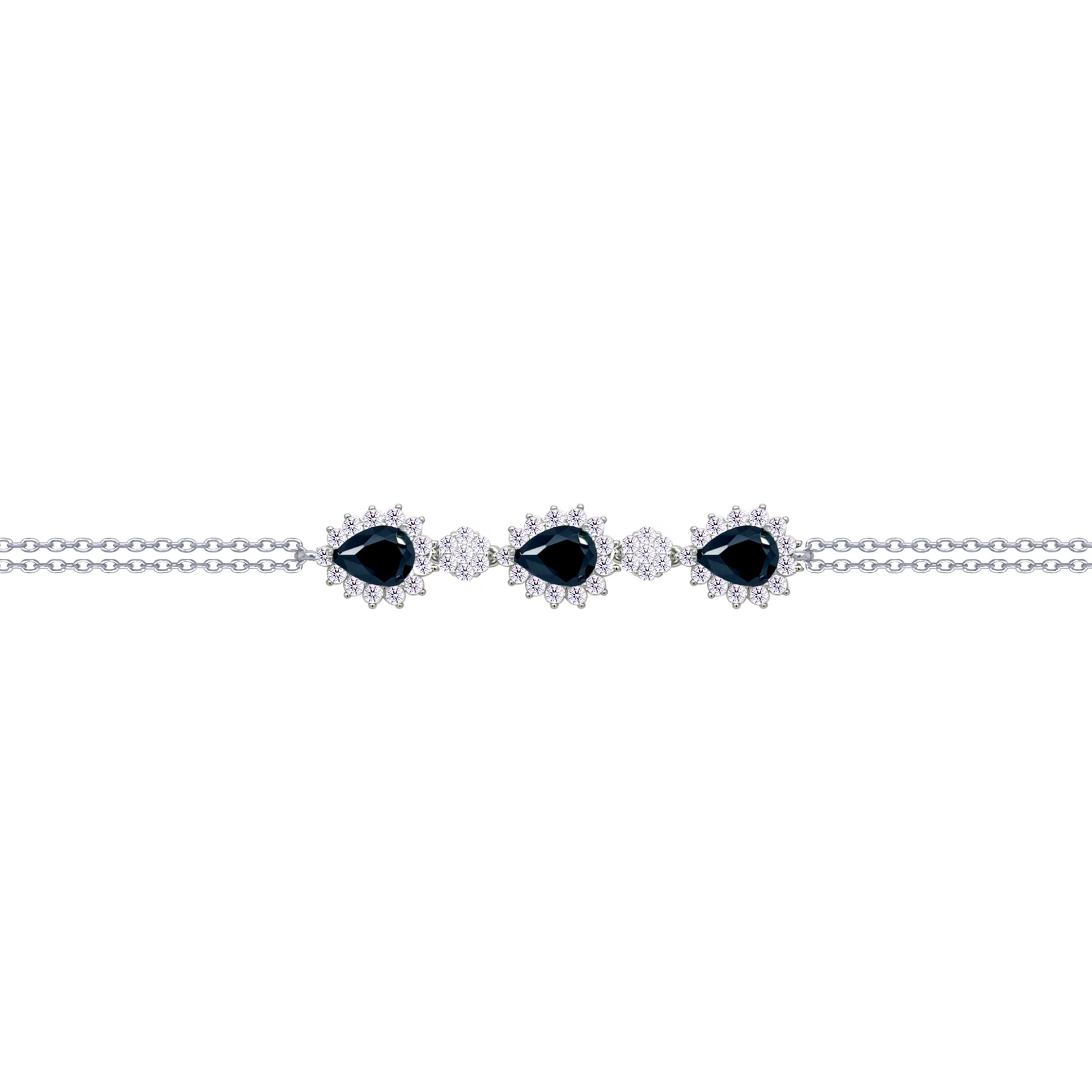 Asfour Crysta lChain Bracelet With Black Pears Design In 925 Sterling Silver-BD0204-WP