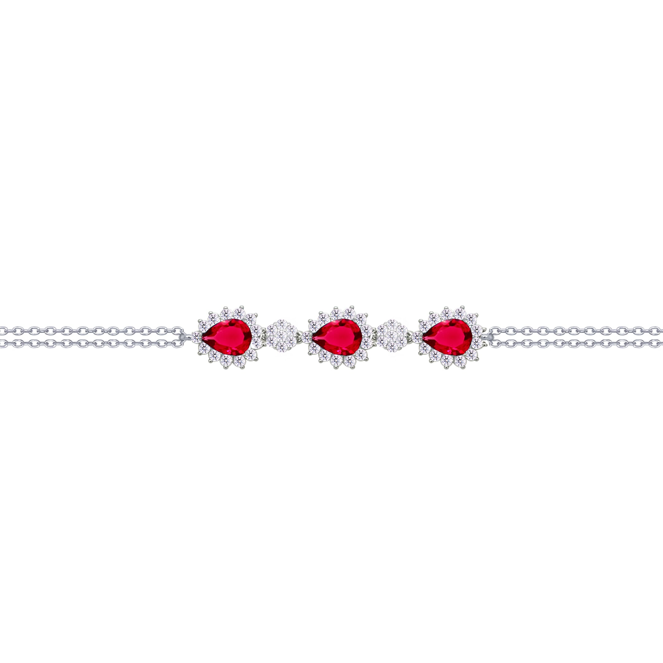 Asfour Crysta lChain Bracelet With Ruby Pears Design In 925 Sterling Silver-BD0204-WR