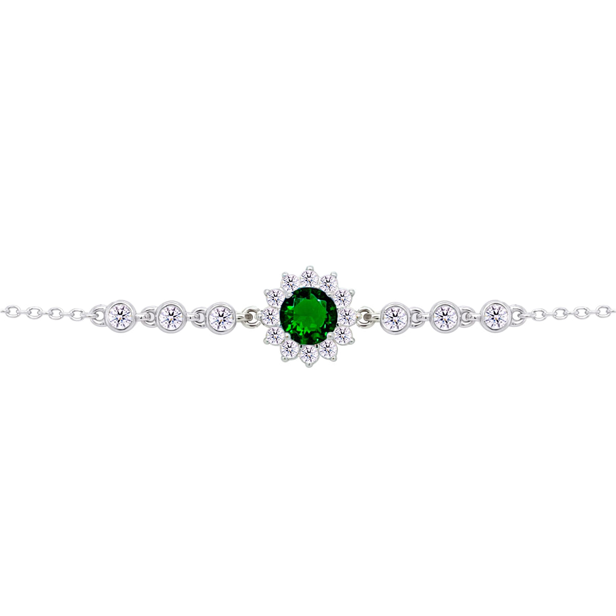 Asfour Crystal Tennis Bracelet With Turquoise Pear & Emerald Zircon In 925 Sterling Silver