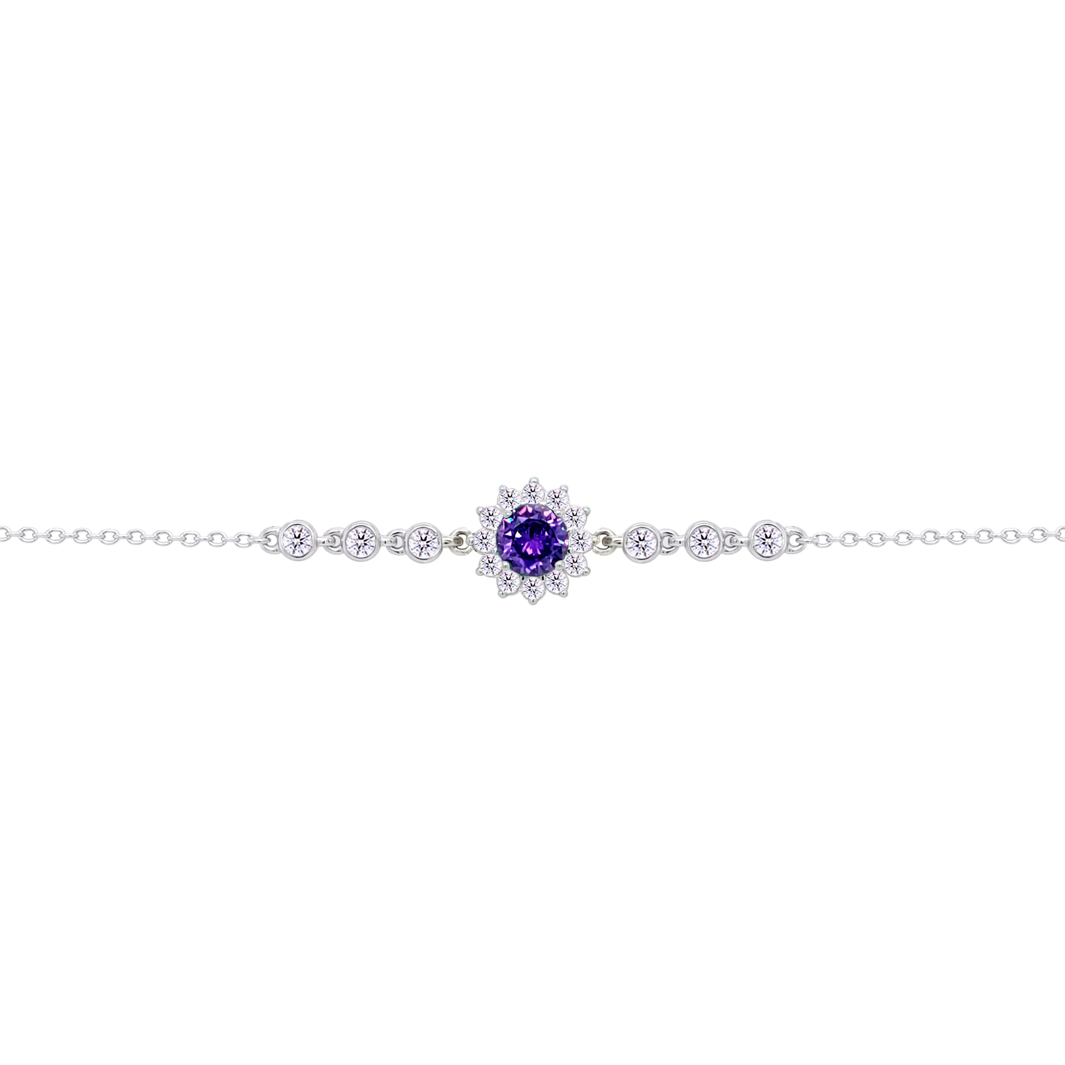Asfour Crysta lChain Bracelet With Round Halo Dark Tenzanite Stone In 925 Sterling Silver-BD0205-WN5