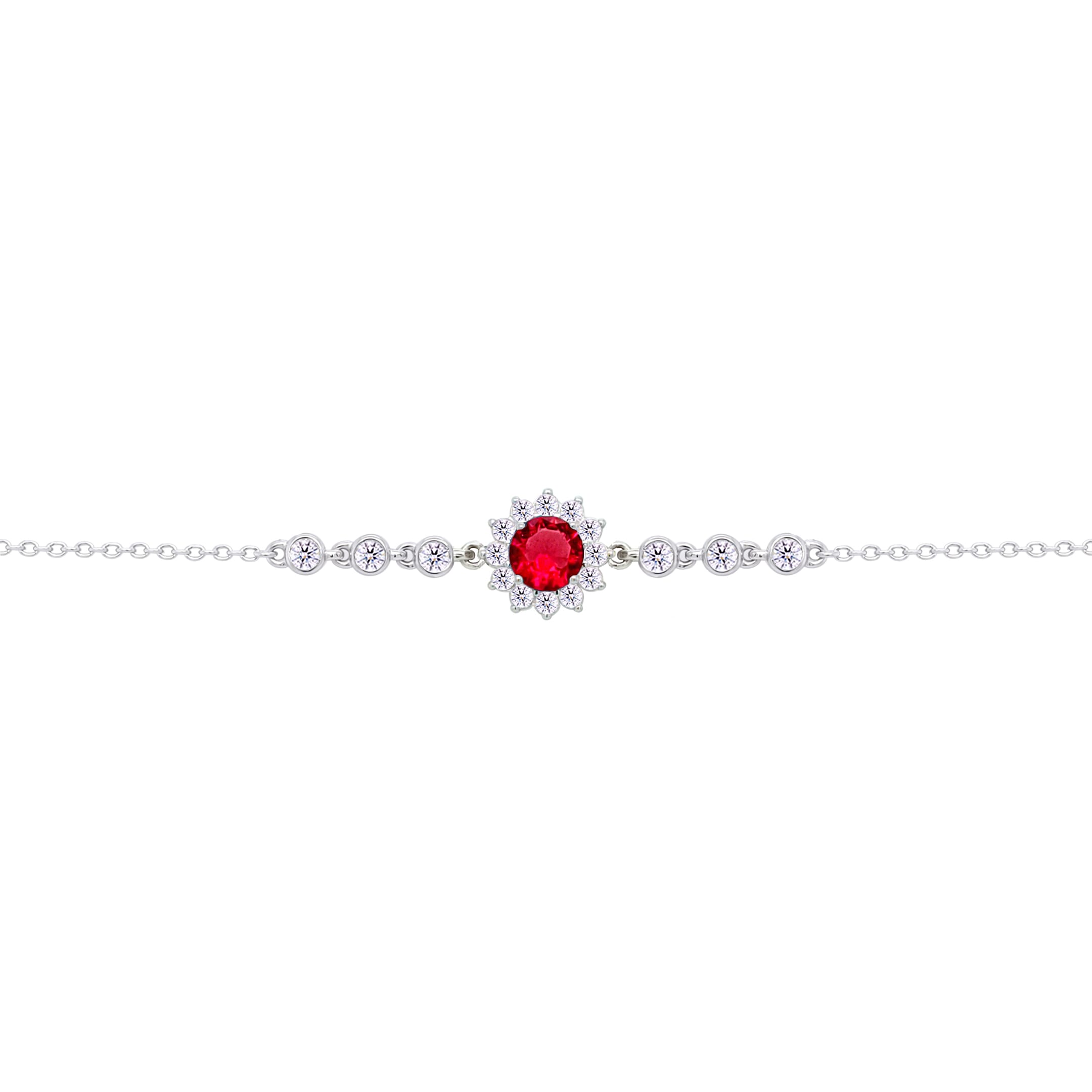 Asfour Crysta lChain Bracelet With Round Halo Ruby Stone In 925 Sterling Silver-BD0205-WR