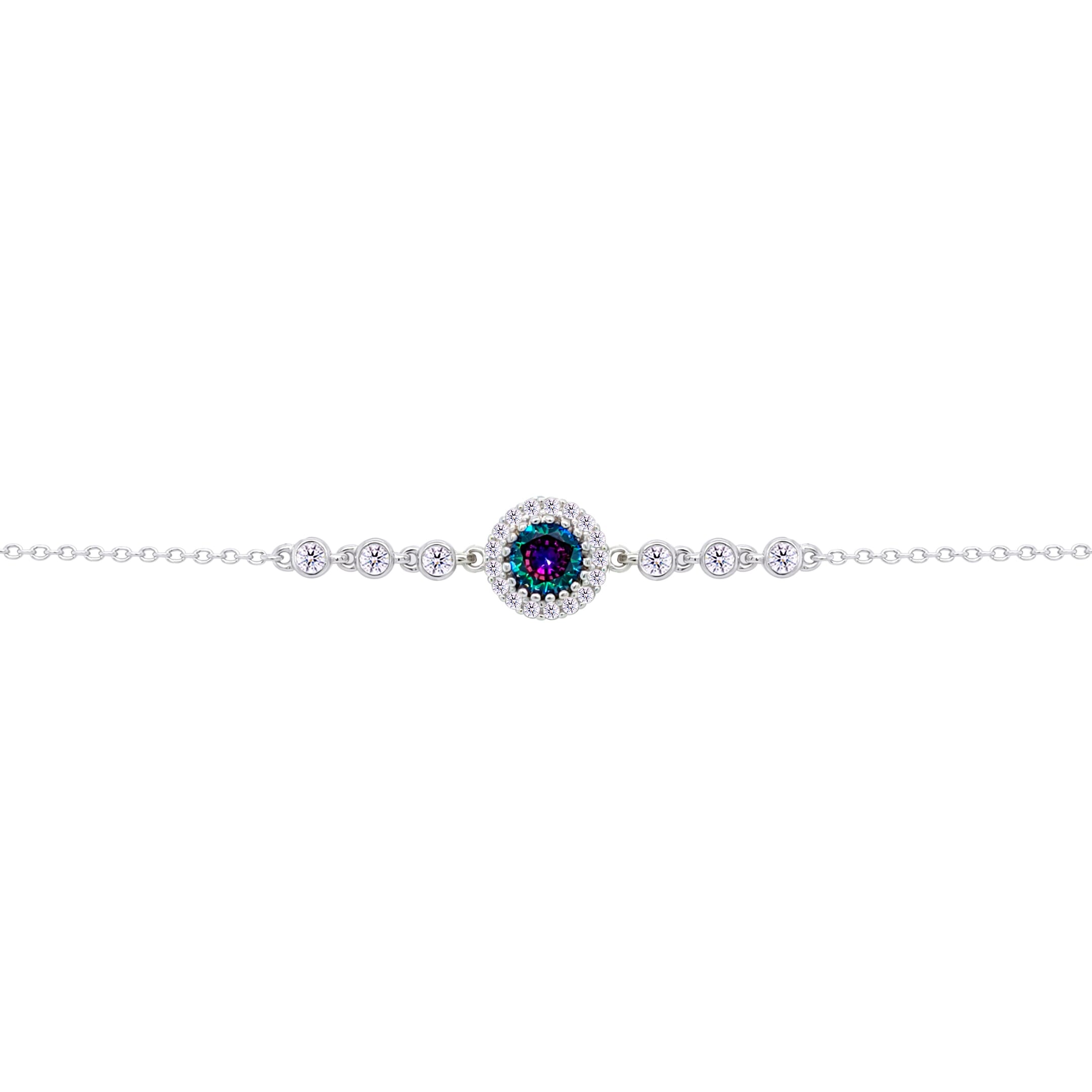 Asfour Crysta lChain Bracelet With Round Halo Multi Color Stone In 925 Sterling Silver-BD0207-AP