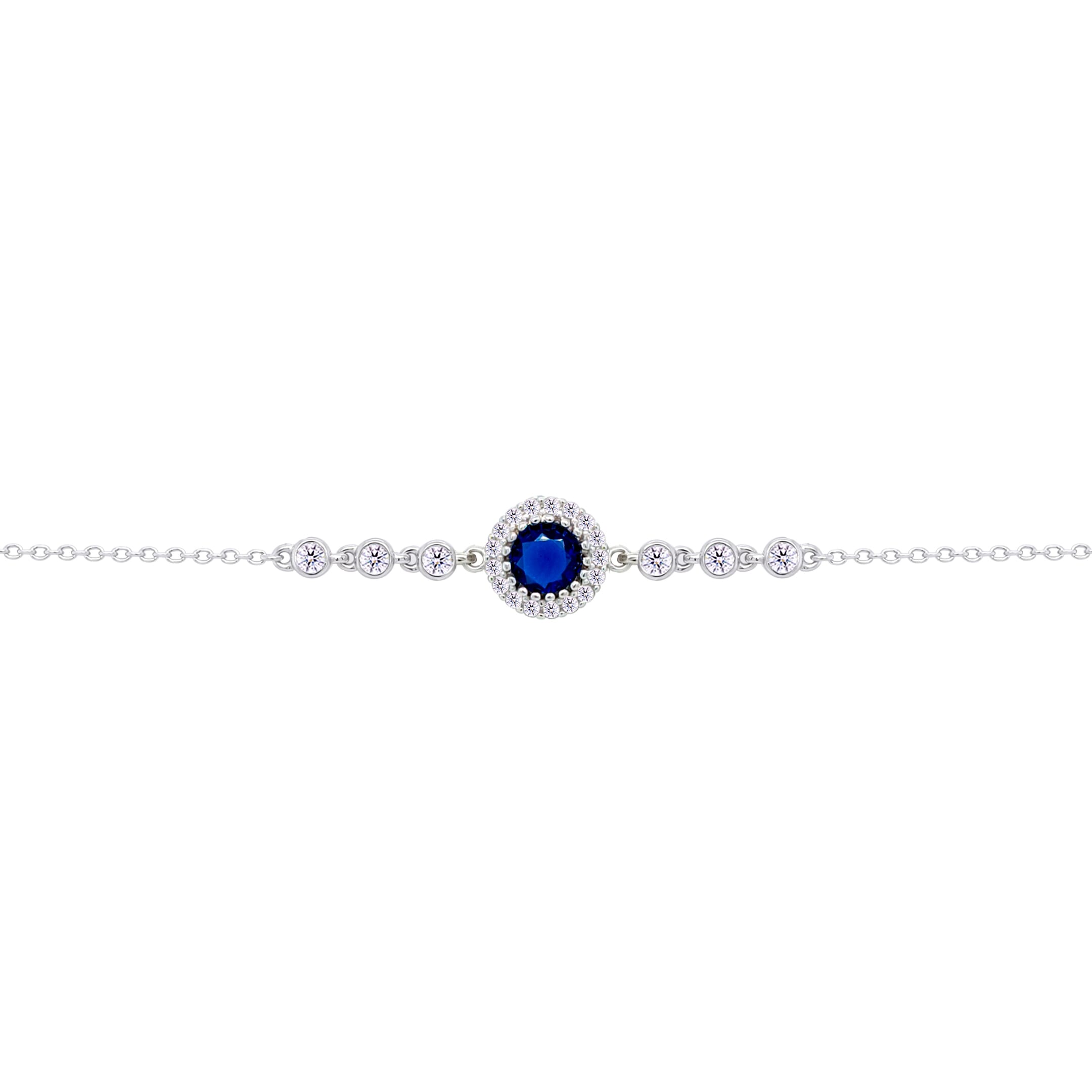 Asfour Crysta lChain Bracelet With Round Halo Blue Stone In 925 Sterling Silver-BD0207-B