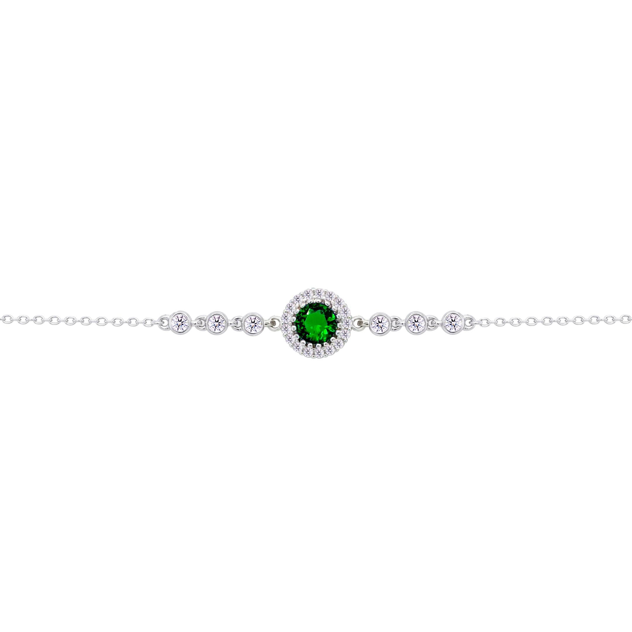 Asfour Crysta lChain Bracelet With Round Halo Emerald Zircon In 925 Sterling Silver-BD0207-G