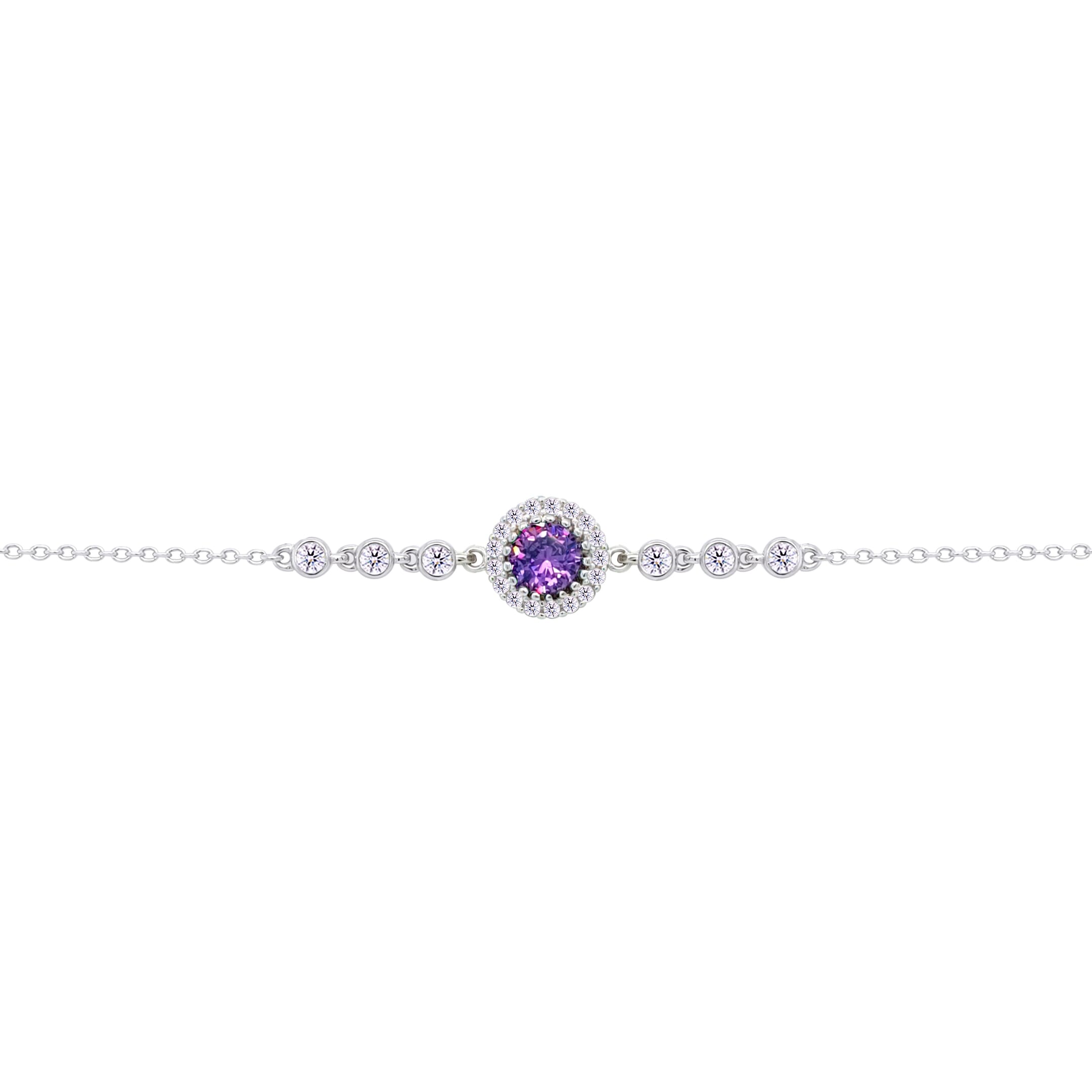 Asfour Crysta lChain Bracelet With Round Halo Dark Tenzanite Stone In 925 Sterling Silver-BD0207-N5