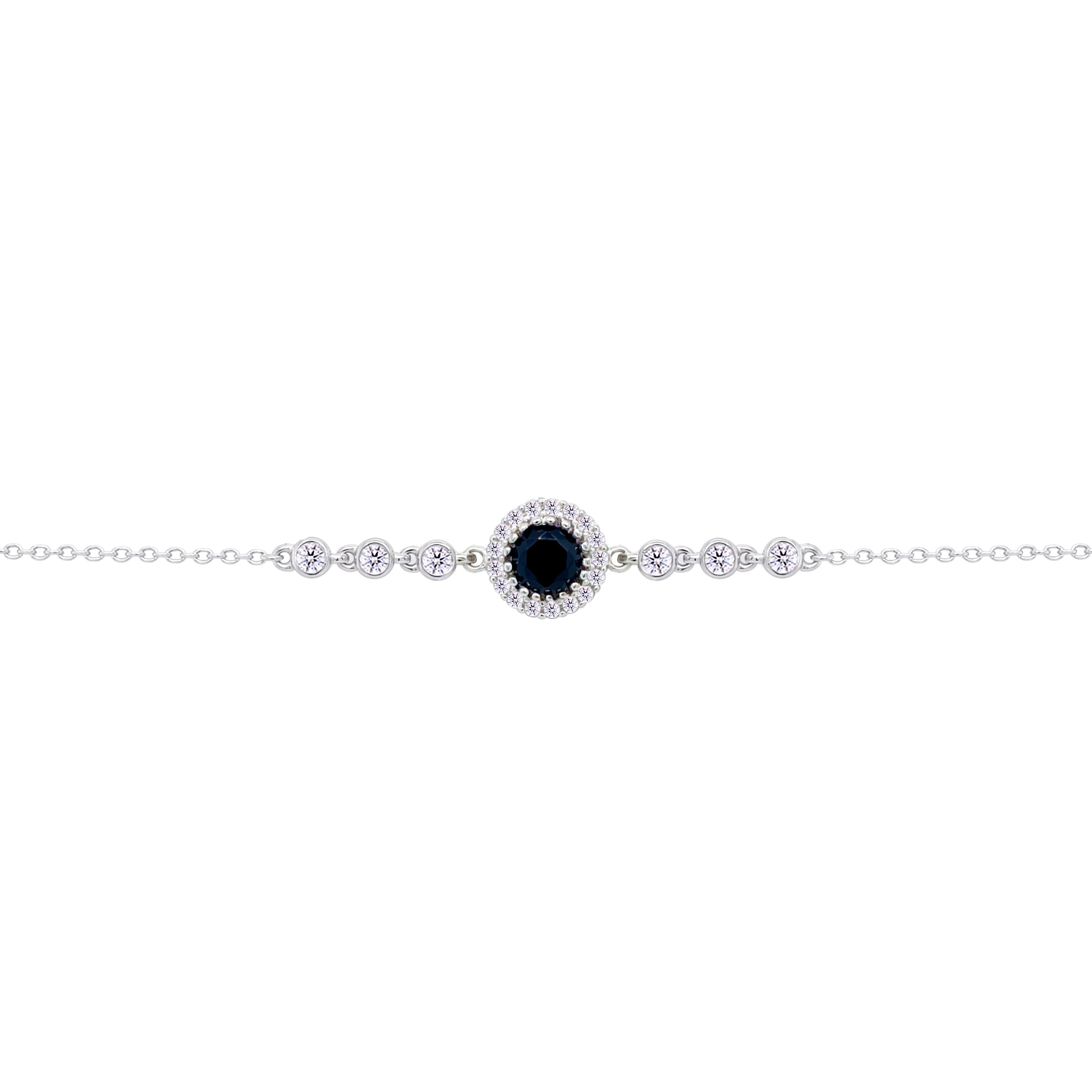 Asfour Crysta lChain Bracelet With Round Halo Black Stone In 925 Sterling Silver-BD0207-P