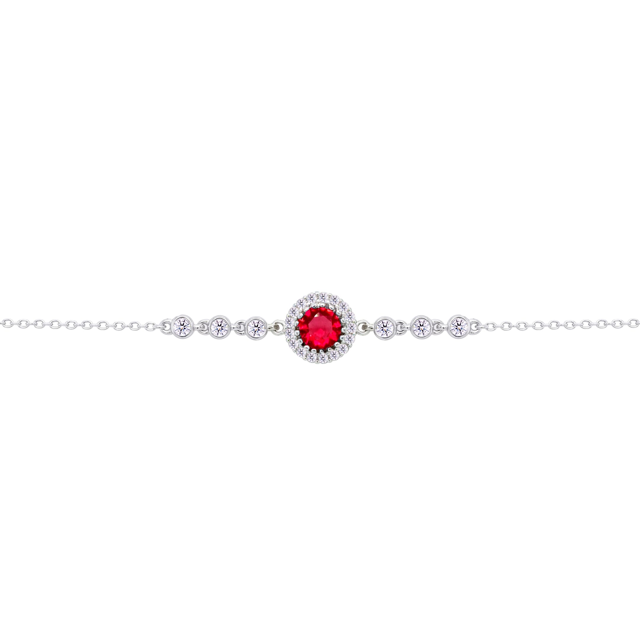 Asfour Crysta lChain Bracelet With Round Halo Ruby Stone In 925 Sterling Silver-BD0207-R