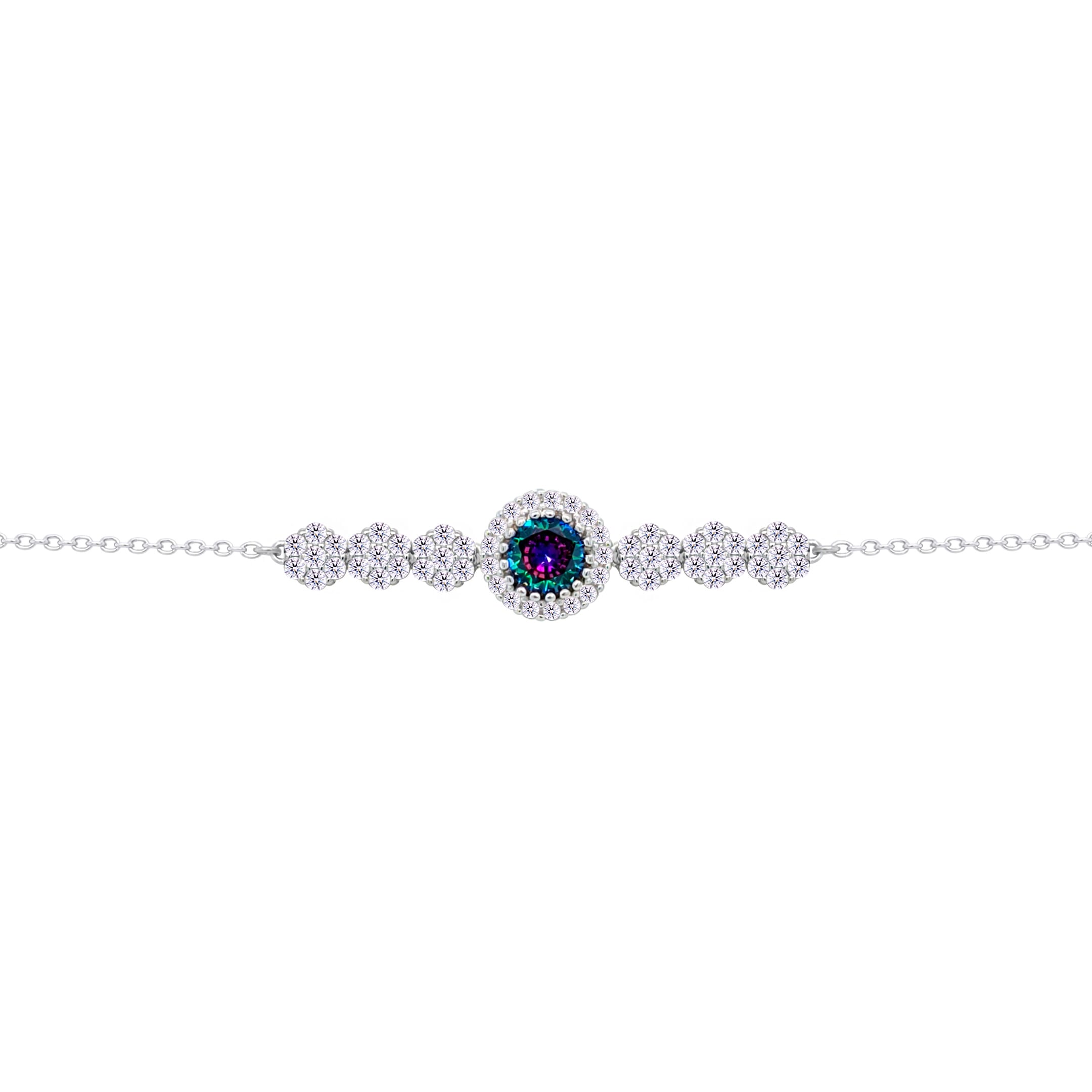 Asfour Crysta lChain Bracelet With Round Halo Multi Color Stone In 925 Sterling Silver-BD0208-WAP