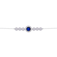 Asfour Crysta lChain Bracelet With Round Halo Blue Stone In 925 Sterling Silver-BD0208-WB