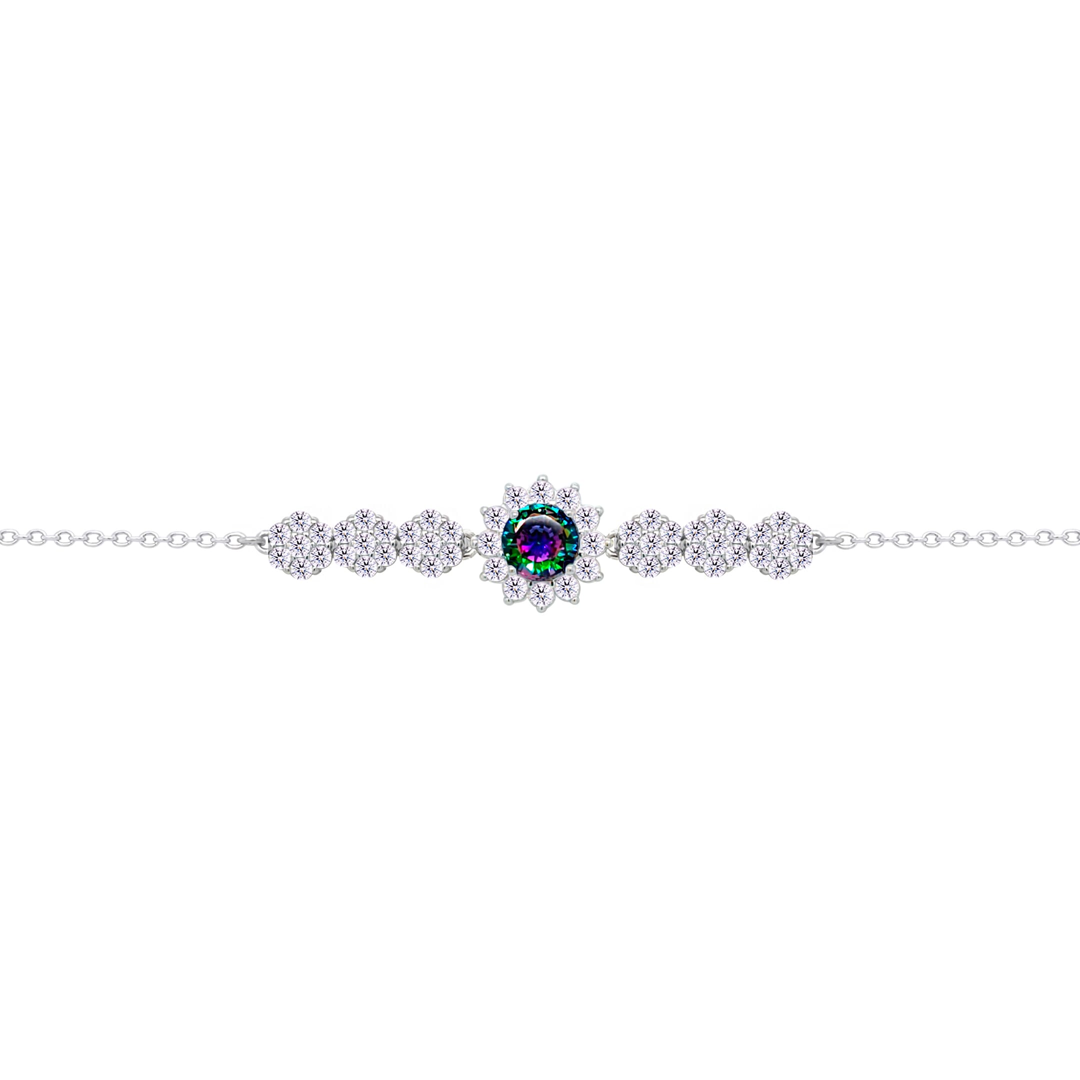 Asfour Crysta lChain Bracelet With Multi Color Flower Design In 925 Sterling Silver-BD0209-WAP