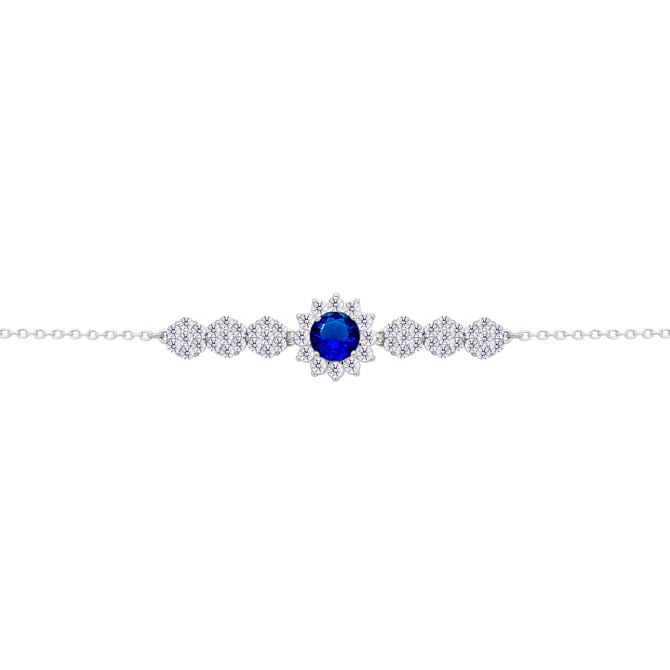 Asfour Crysta lChain Bracelet With Blue Flower Design In 925 Sterling Silver-BD0209-WB