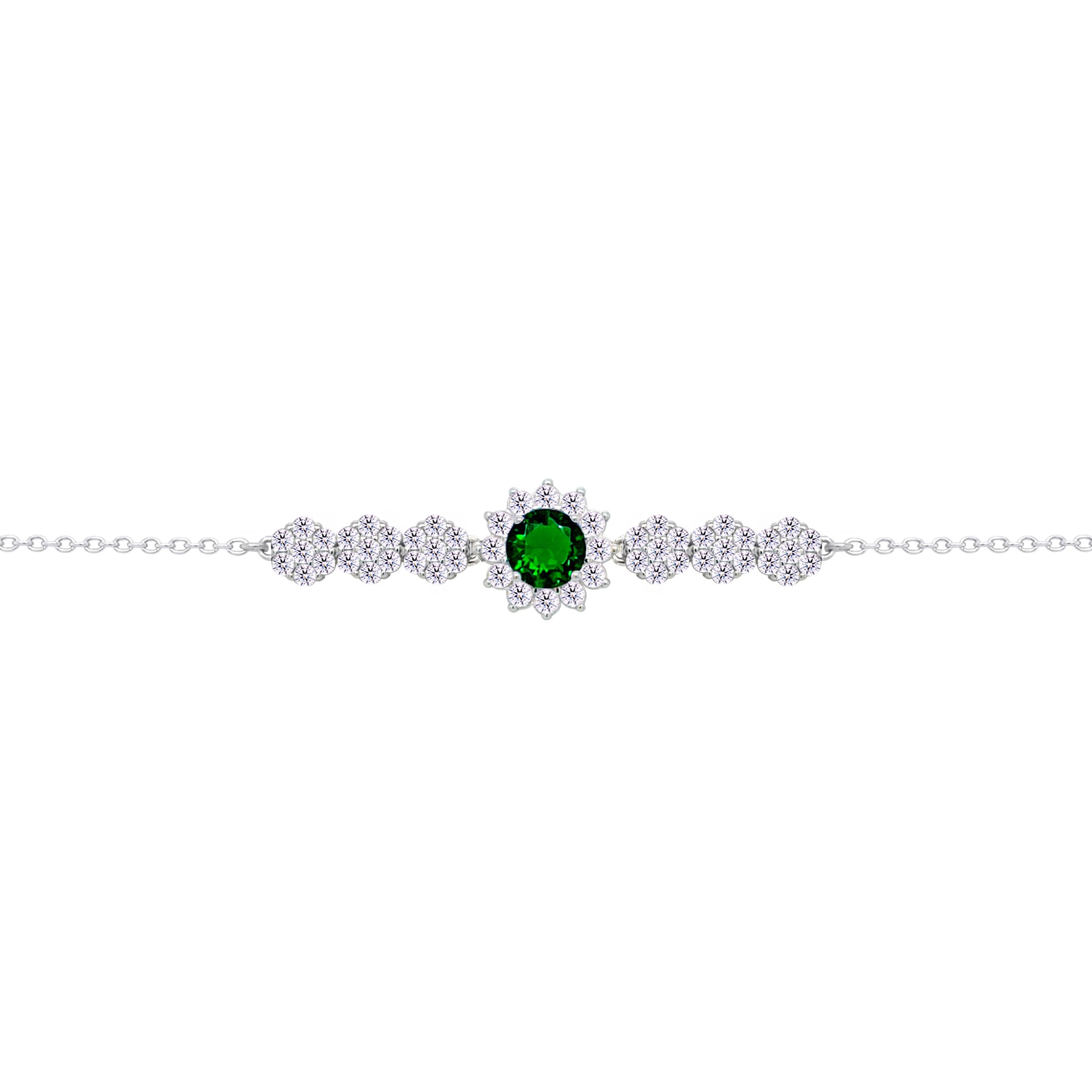 Asfour Crysta lChain Bracelet With Emerald Flower Zircon Design In 925 Sterling Silver-BD0209-WG