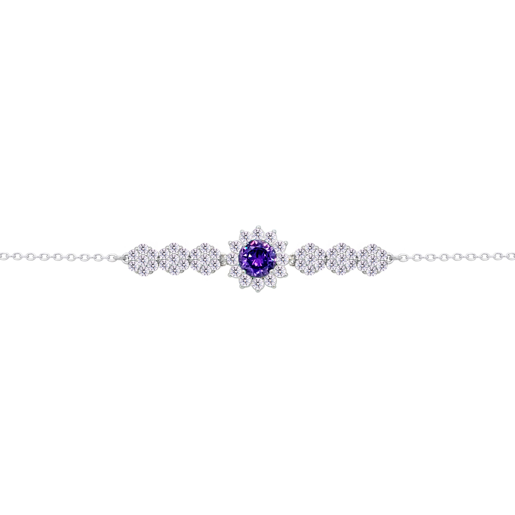 Asfour Crysta lChain Bracelet With Dark Tenzanite Flower Design In 925 Sterling Silver-BD0209-WN5