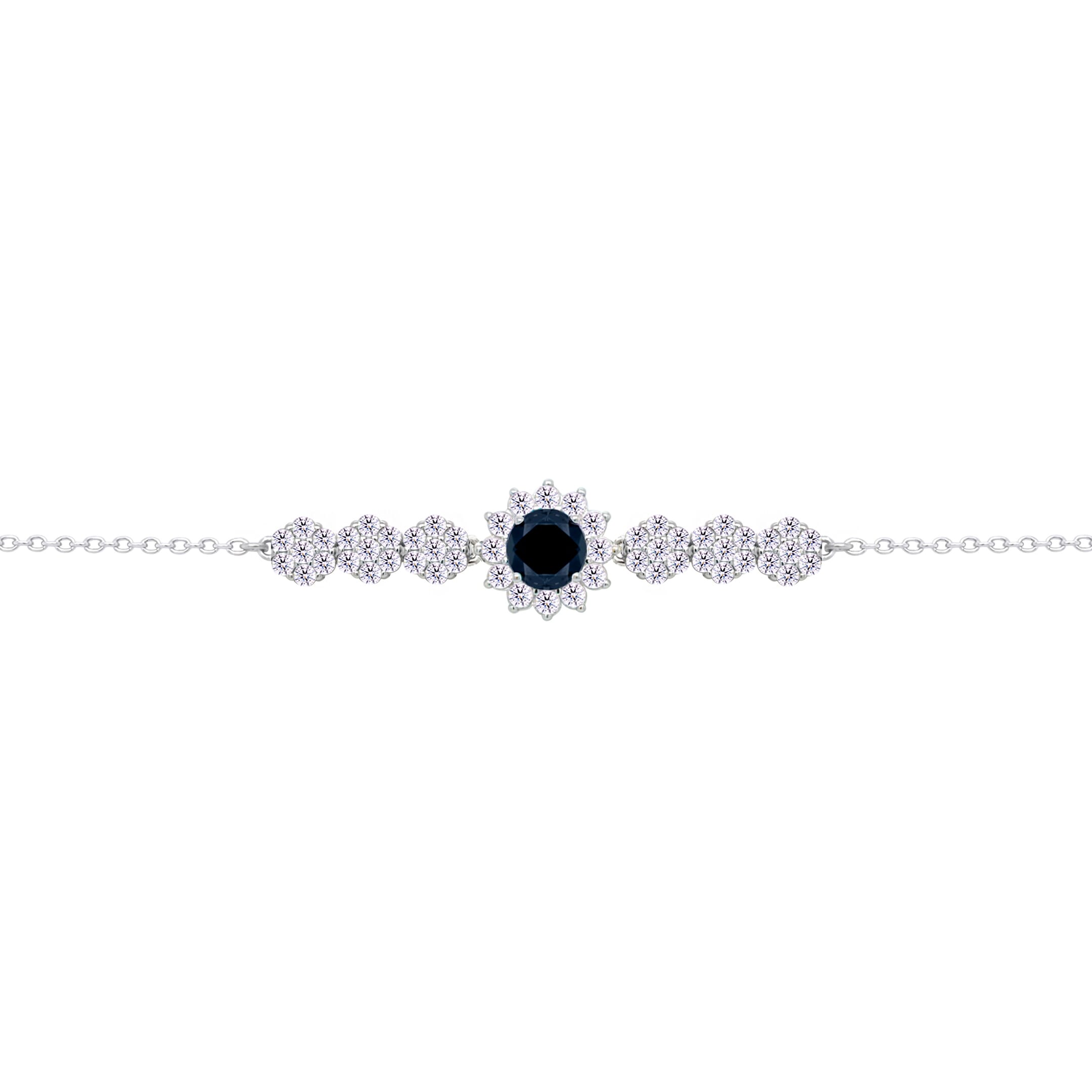 Asfour Crysta lChain Bracelet With Black Flower Design In 925 Sterling Silver-BD0209-WP