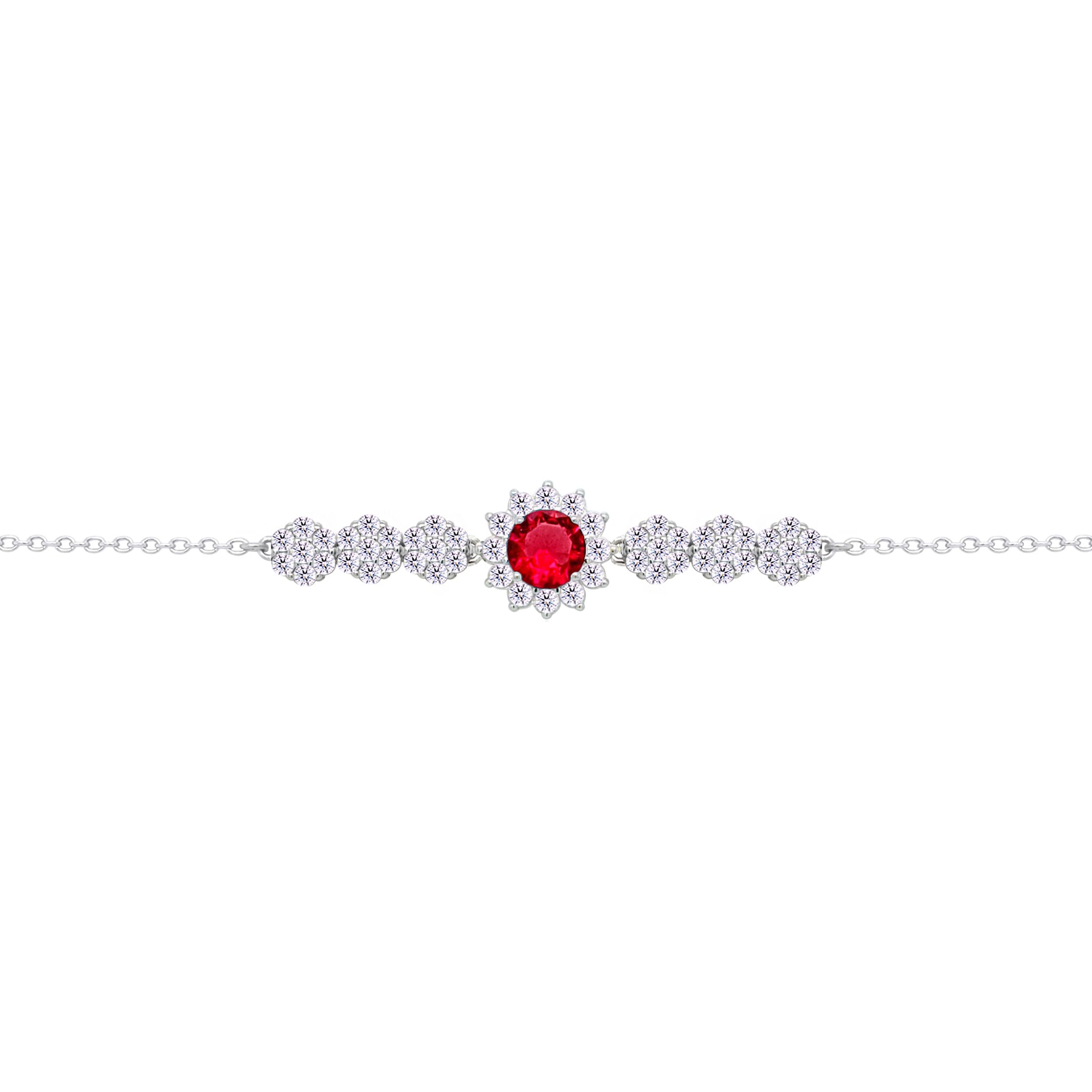 Asfour Crysta lChain Bracelet With Ruby Flower Design In 925 Sterling Silver-BD0209-WR