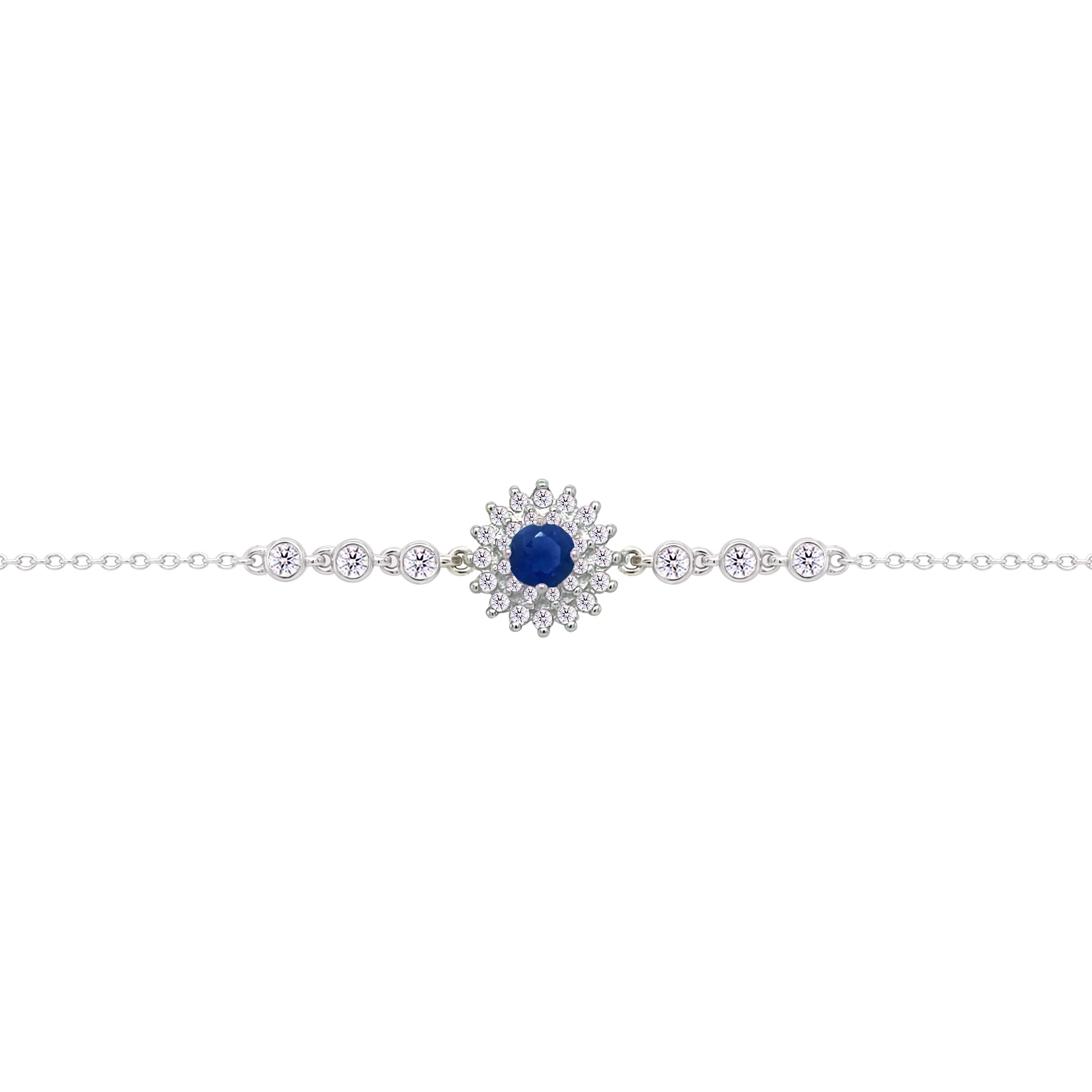 Asfour Crysta lChain Bracelet With Blue Flower Design In 925 Sterling Silver-BD0210-WB