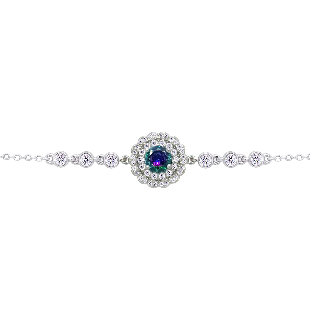 Asfour Crystal Tennis Bracelet With Turquoise Pear & Emerald Zircon In 925 Sterling Silver