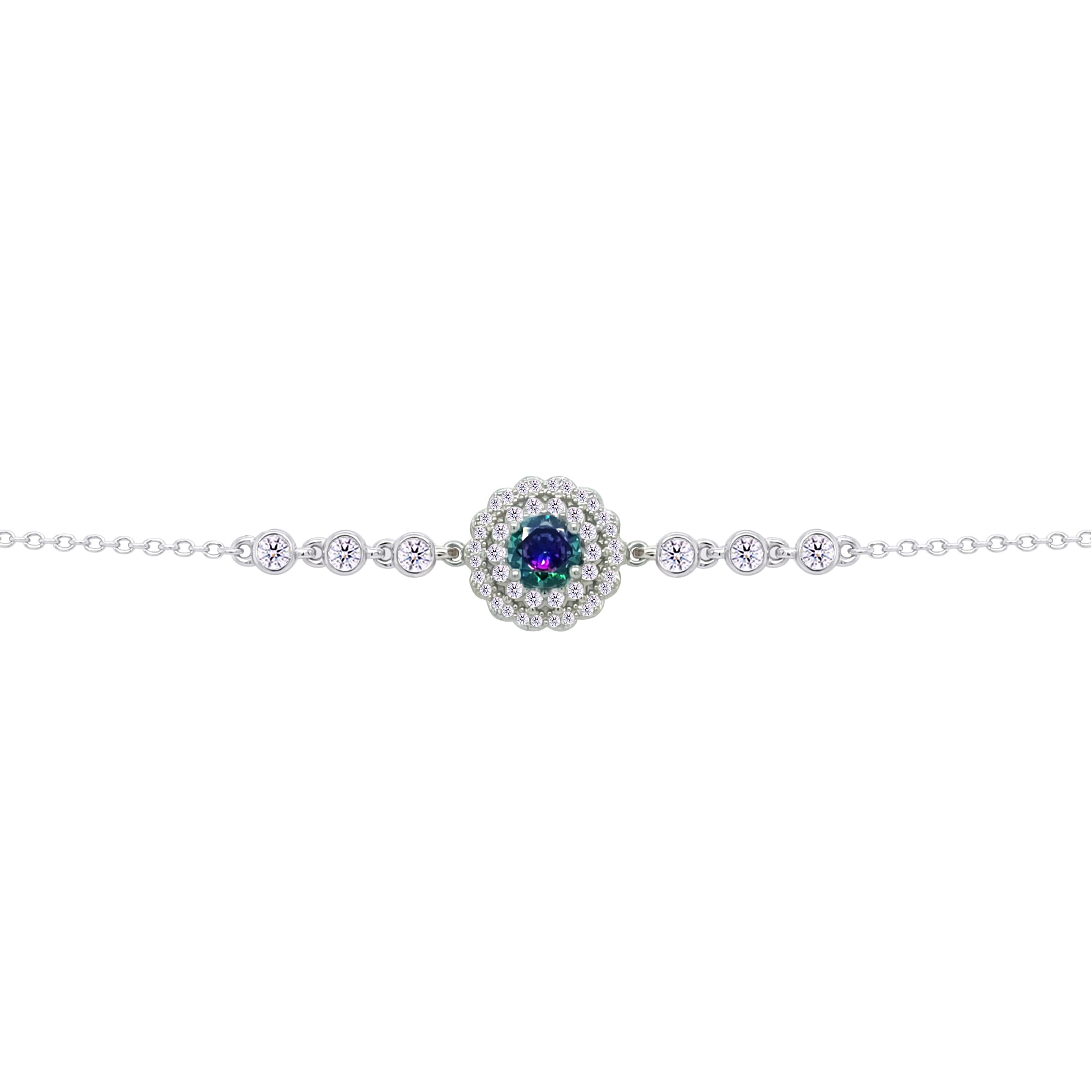 Asfour Crysta lChain Bracelet With Round Halo Multi Color Stone In 925 Sterling Silver-BD0211-WAP