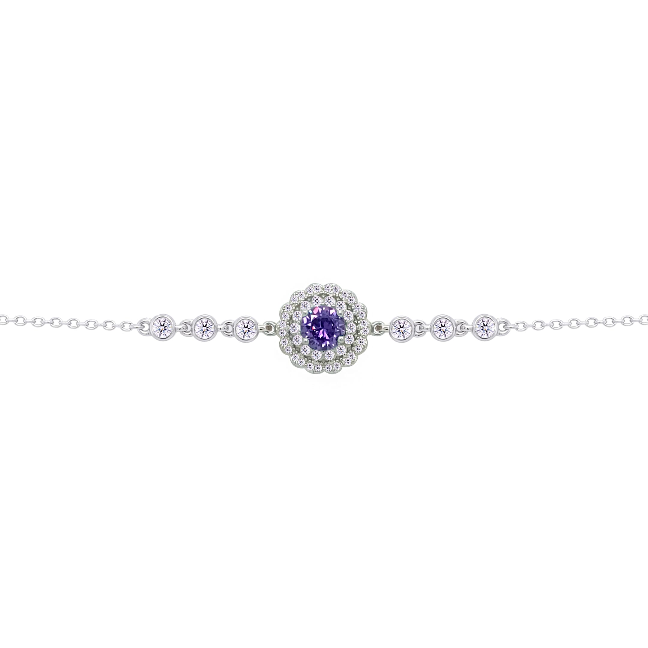 Asfour Crysta lChain Bracelet With Round Halo Dark Tenzanite Stone In 925 Sterling Silver-BD0211-WN5