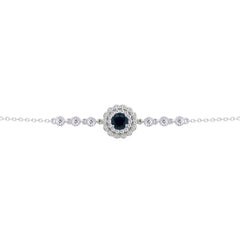Asfour Crysta lChain Bracelet With Round Halo Black Stone In 925 Sterling Silver-BD0211-WP