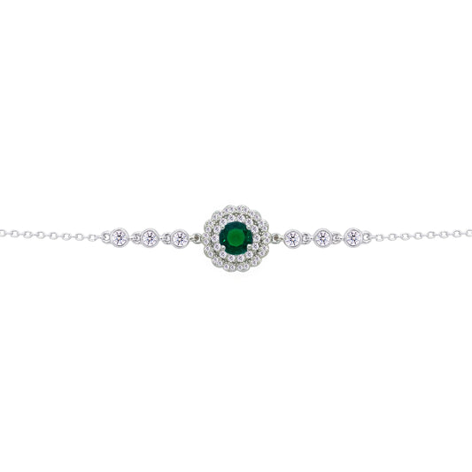عصفور كريستال انسيال فضة عيار 925 بتصميم دائري زخرفي اخضر مرصع بالزركون - BD0212-WG