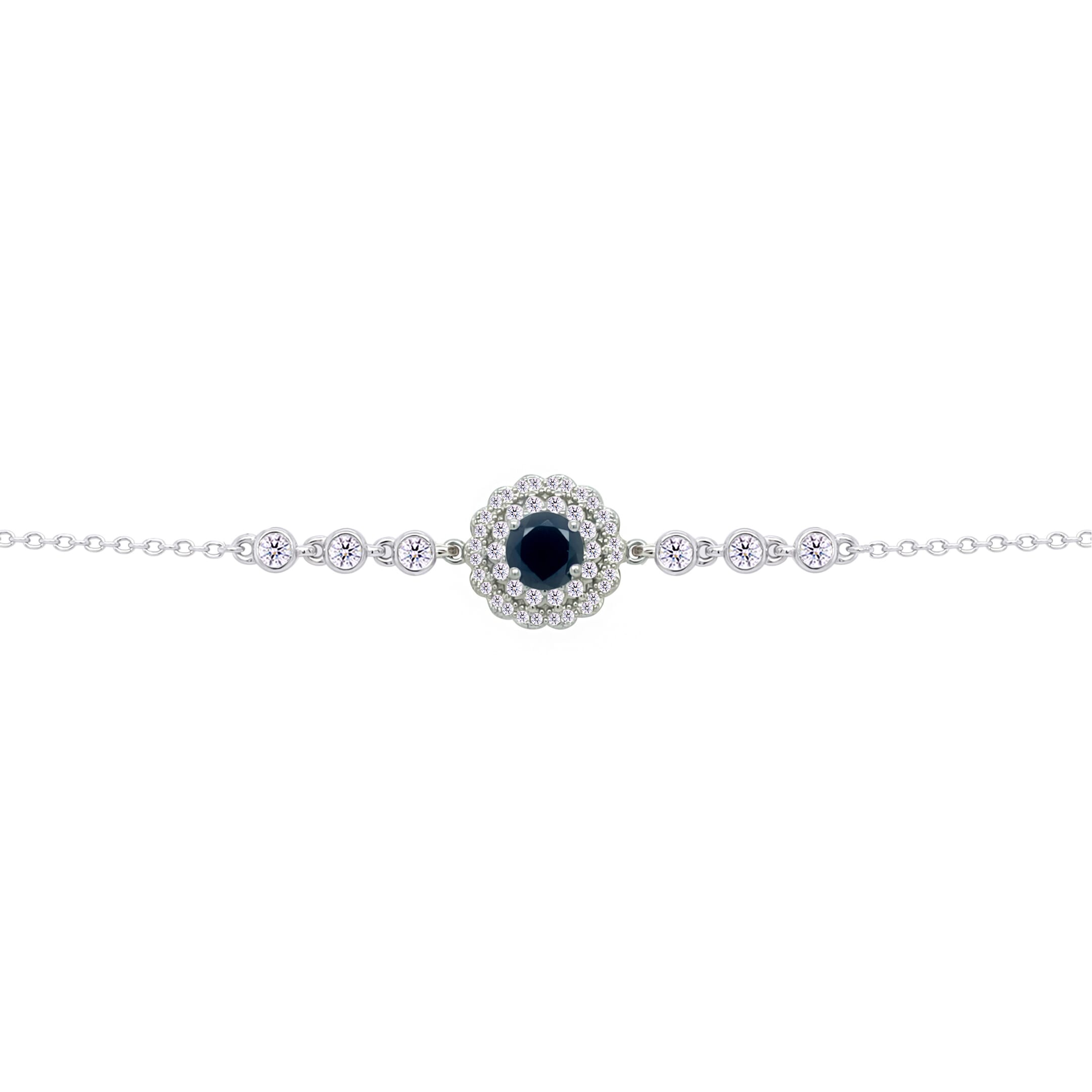 Asfour Crysta lChain Bracelet With Round Halo Black Stone In 925 Sterling Silver-BD0212-WP