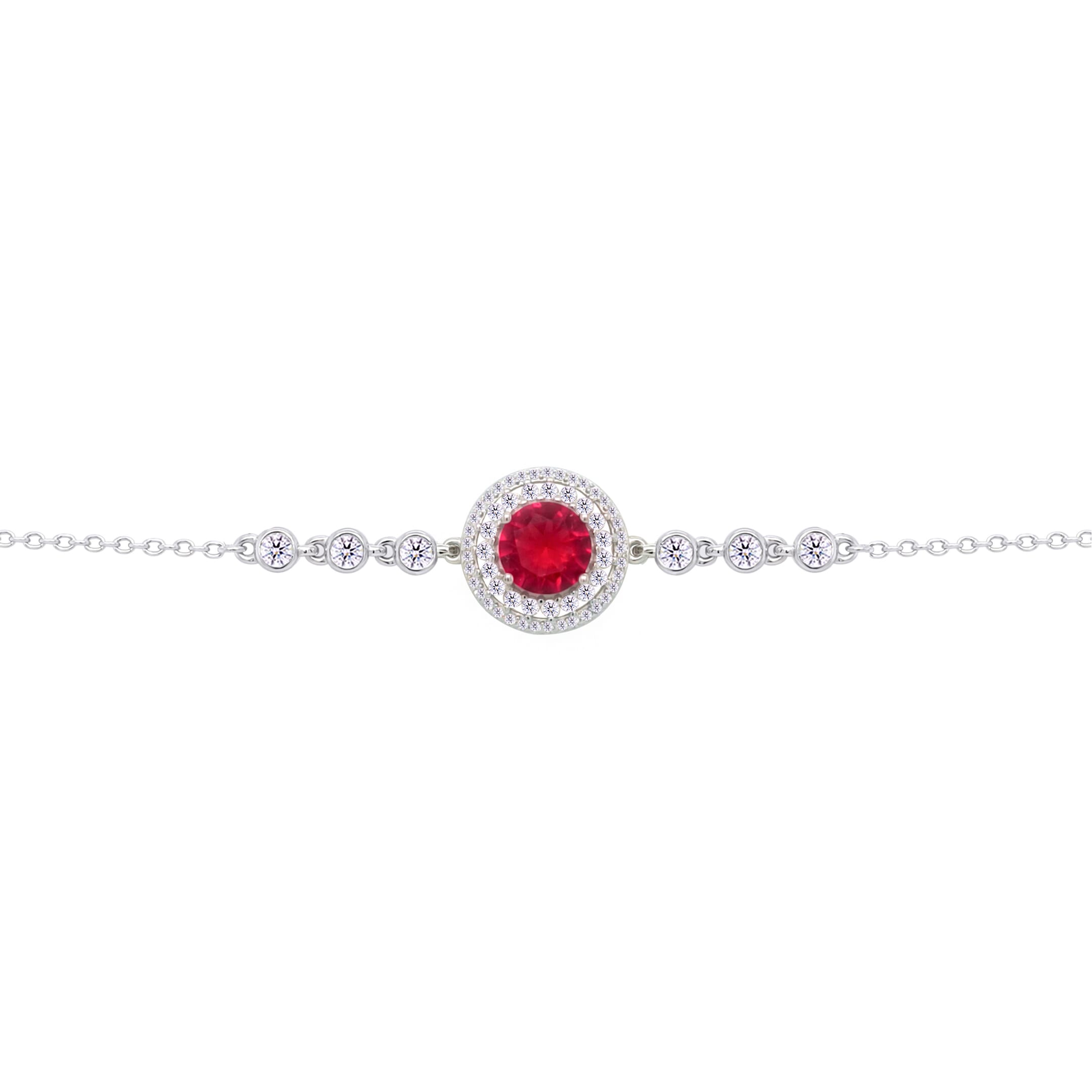 Asfour Crysta lChain Bracelet With Round Halo Ruby Stone In 925 Sterling Silver-BD0212-WR