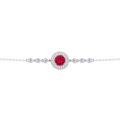 Asfour Crysta lChain Bracelet With Round Halo Ruby Stone In 925 Sterling Silver-BD0212-WR