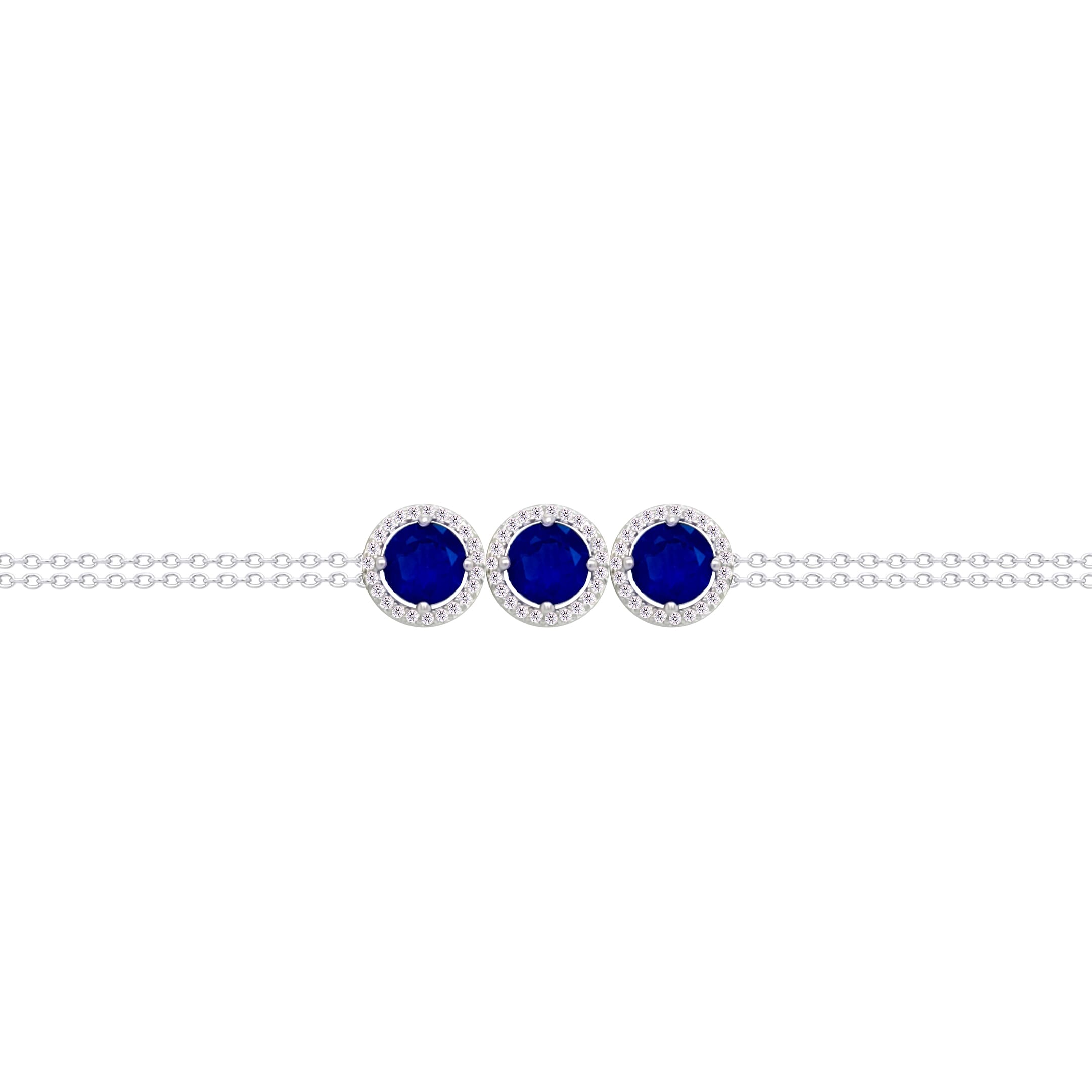 Asfour Crysta lChain Bracelet With Halo Three Blue Round Stones In 925 Sterling Silver-BD0213-B