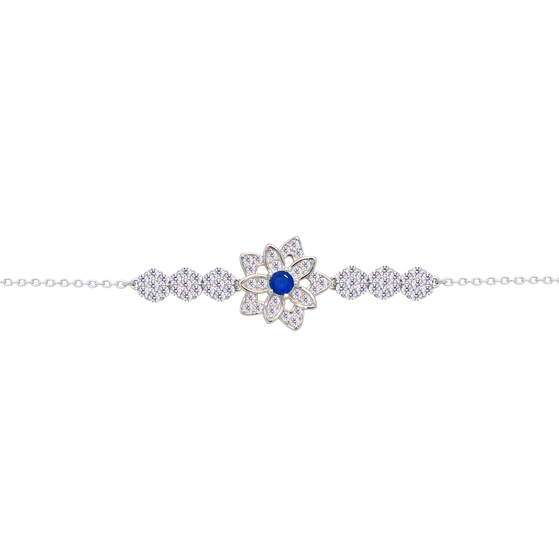 Asfour Crysta lChain Bracelet With Blue Flower Design In 925 Sterling Silver-BD0214-WB