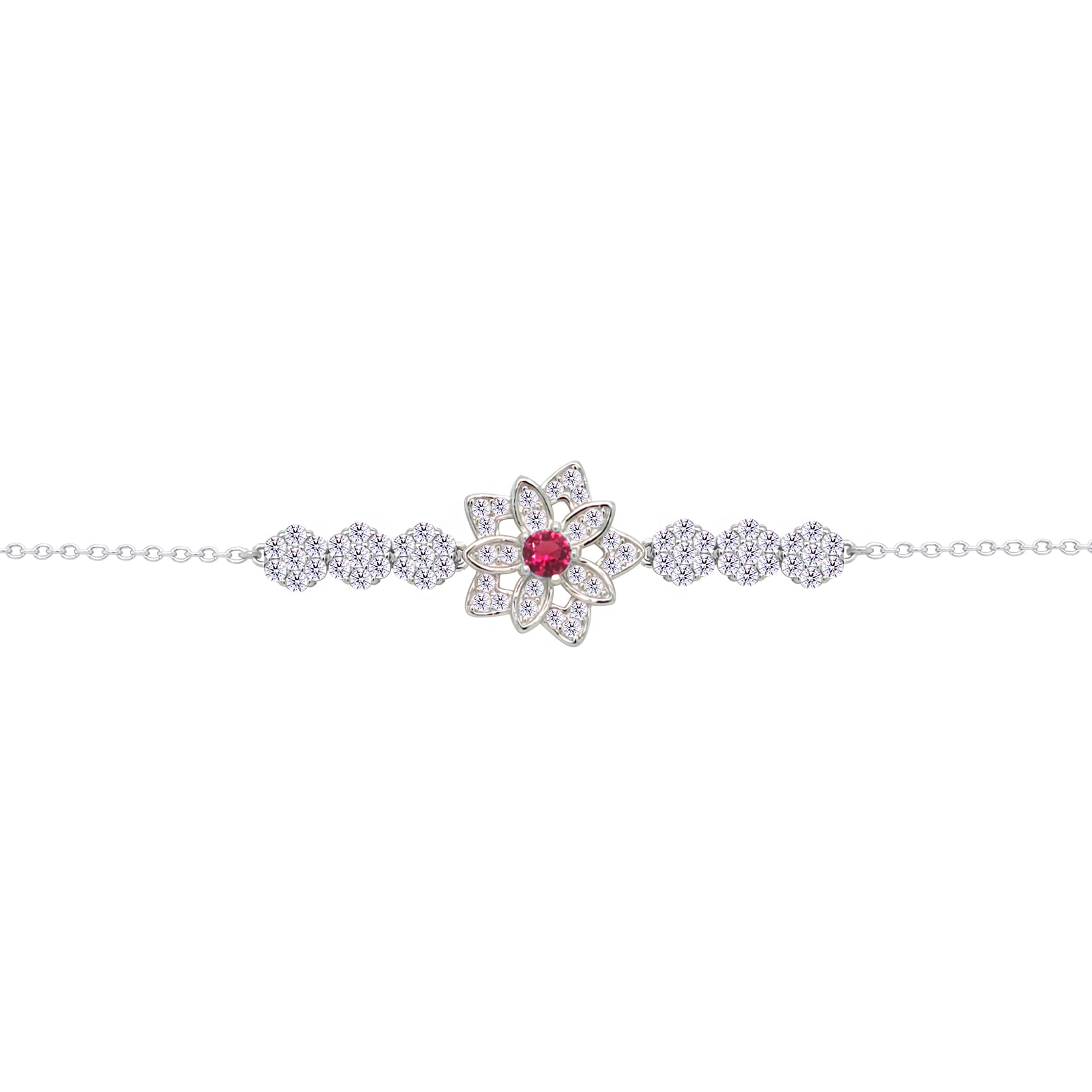 Asfour Crysta lChain Bracelet With Ruby Flower Design In 925 Sterling Silver-BD0214-WR