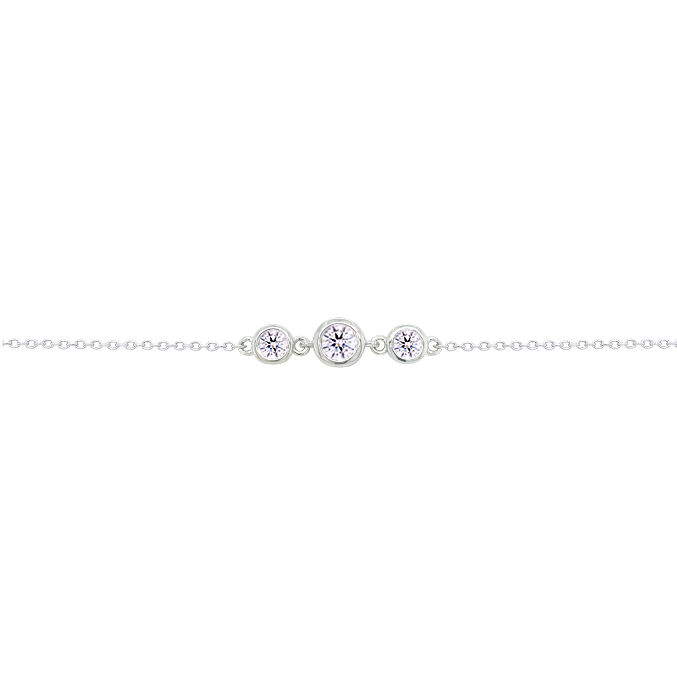 Asfour Crysta lChain Bracelet With Three Round Zircon Stones In 925 Sterling Silver-BD0215