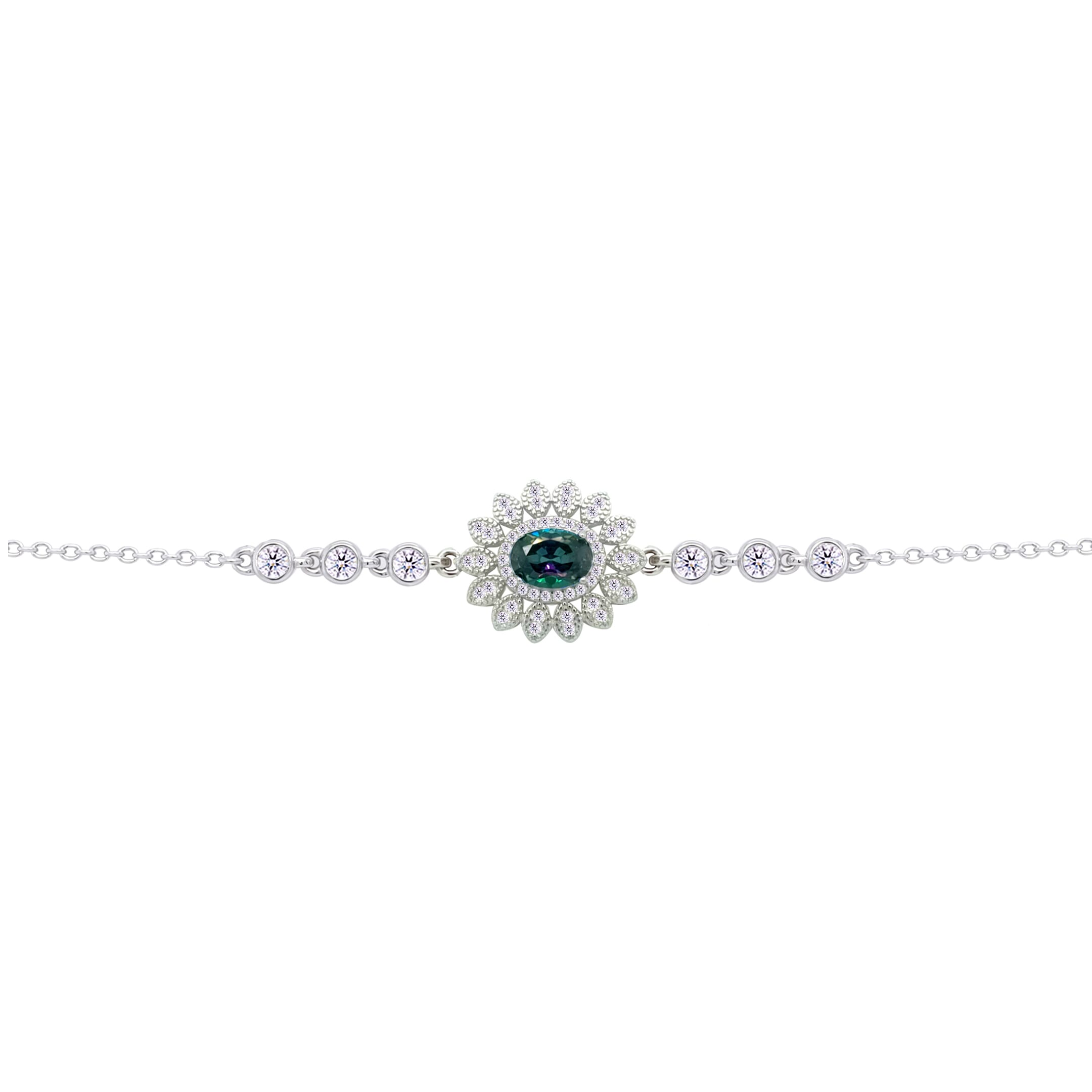 Asfour Crysta lChain Bracelet With Decorative Multi Color Oval Zircon In 925 Sterling Silver-BD0216-WAP