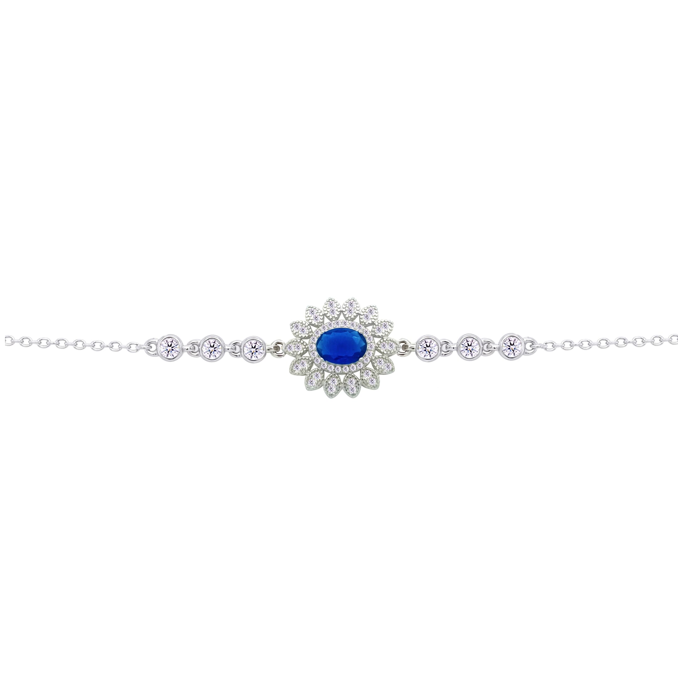 Asfour Crysta lChain Bracelet With Decorative Blue Oval Zircon In 925 Sterling Silver-BD0216-WB