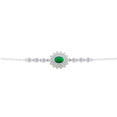Asfour Crysta lChain Bracelet With Decorative Emerald Oval Zircon In 925 Sterling Silver-BD0216-WG