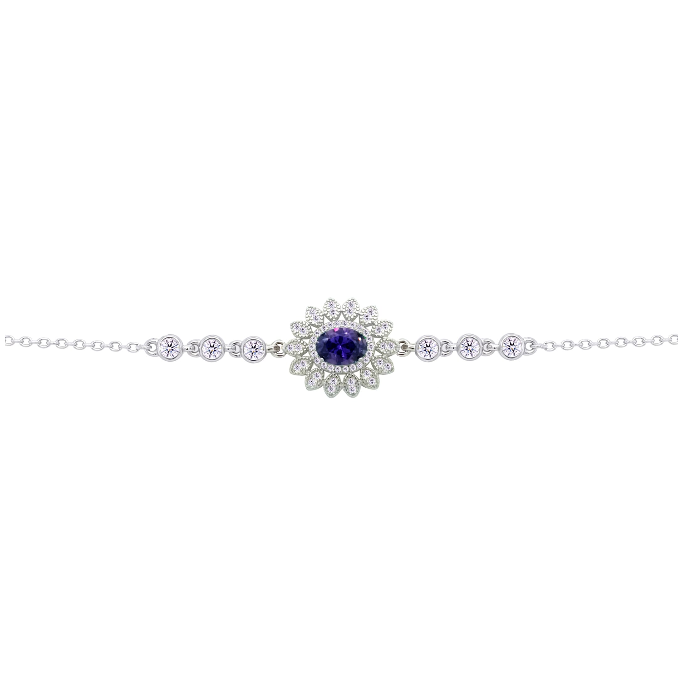 Asfour Crysta lChain Bracelet With Decorative Dark Tenzanite Oval Zircon In 925 Sterling Silver-BD0216-WN5