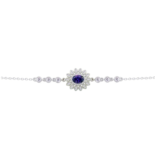 عصفور كريستال انسيال فضة عيار 925 بتصميم بيضاوي زخرفي لون تنزانيت غامق مرصع بالزركون - BD0216-WN5