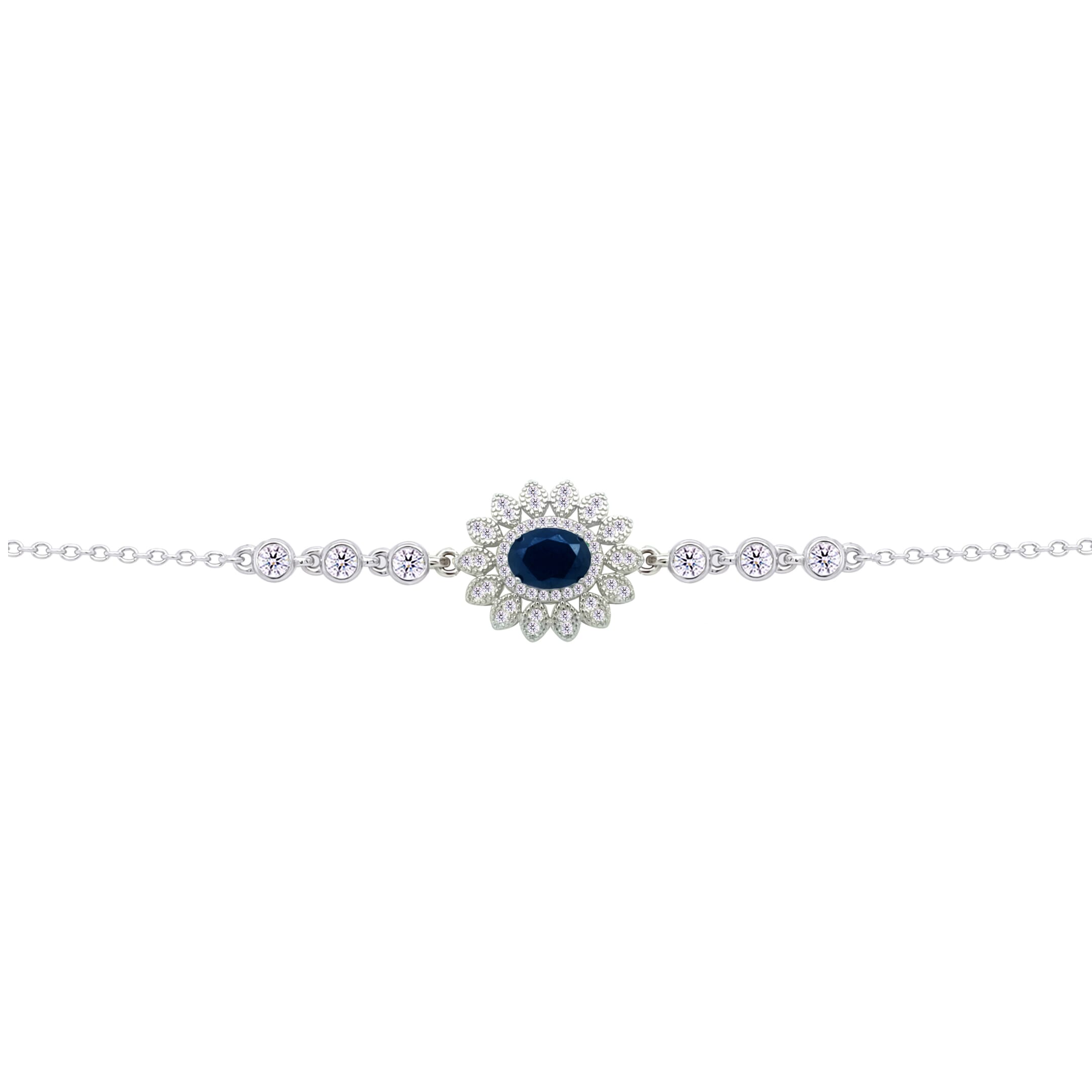 Asfour Crysta lChain Bracelet With Decorative Black Oval Zircon In 925 Sterling Silver-BD0216-WP