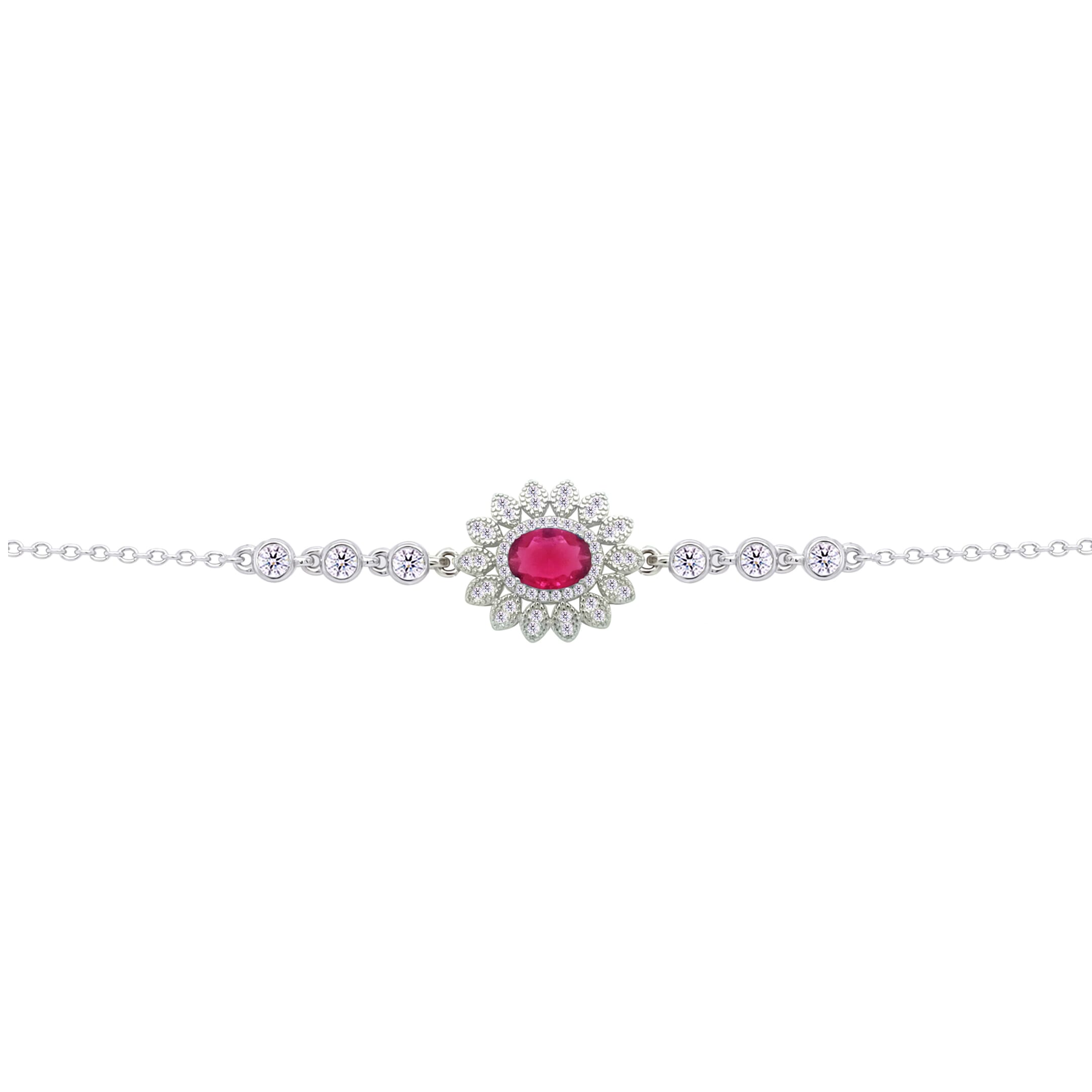 Asfour Crysta lChain Bracelet With Decorative Ruby Oval Zircon In 925 Sterling Silver-BD0216-WR