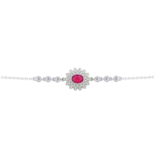 عصفور كريستال انسيال فضة عيار 925 بتصميم بيضاوي زخرفي احمر مرصع بالزركون - BD0216-WR