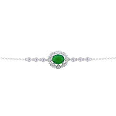 Asfour Creations chain Bracelet With Emerald Oval Design Inlaid With Hearts In 925 Sterling Silver – BD0217-WG