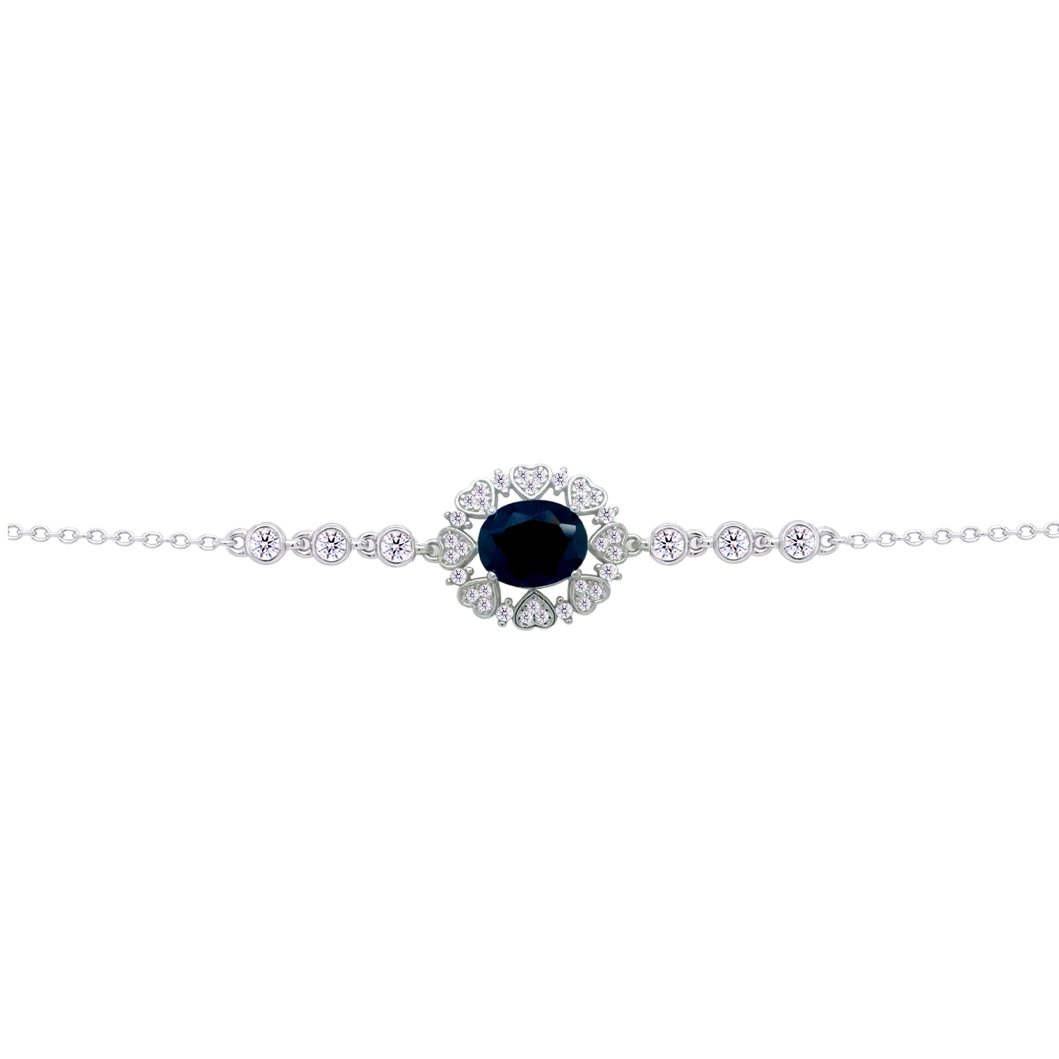 Asfour Crysta lChain Bracelet With Black Oval Design Inlaid With Hearts In 925 Sterling Silver-BD0217-WP