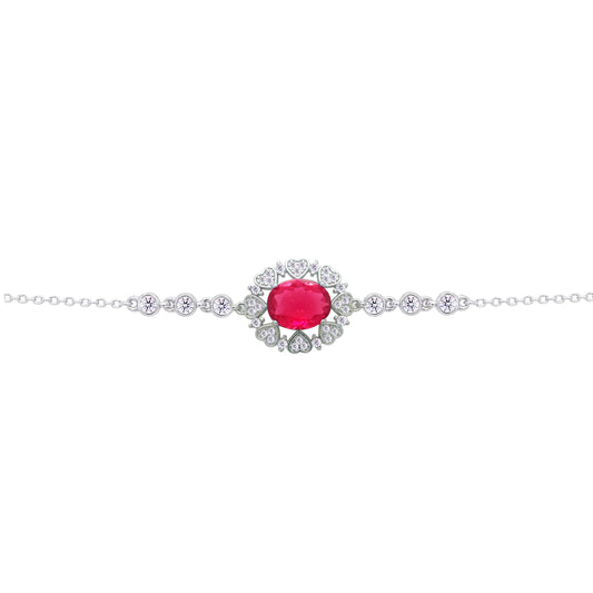 عصفور كريستال انسيال فضة عيار 925 بتصميم بيضاوي زخرفي احمر مرصع بالزركون - BD0217-WR