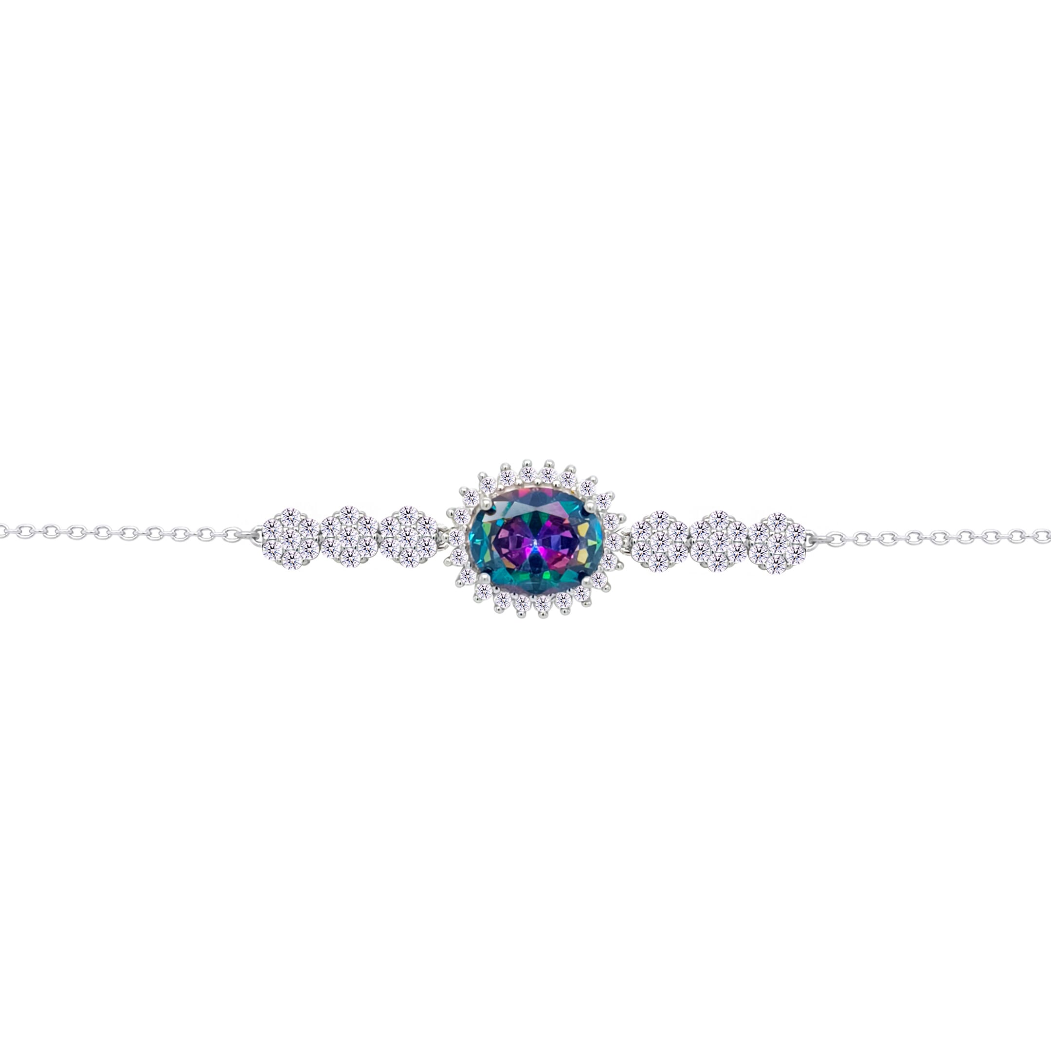 Asfour Crysta lChain Bracelet With Multi Color Oval Design In 925 Sterling Silver-BD0219-WAP