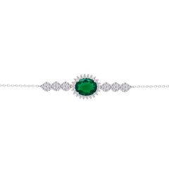 Asfour Crysta lChain Bracelet With Emerald Zircon Oval Design In 925 Sterling Silver-BD0219-WG