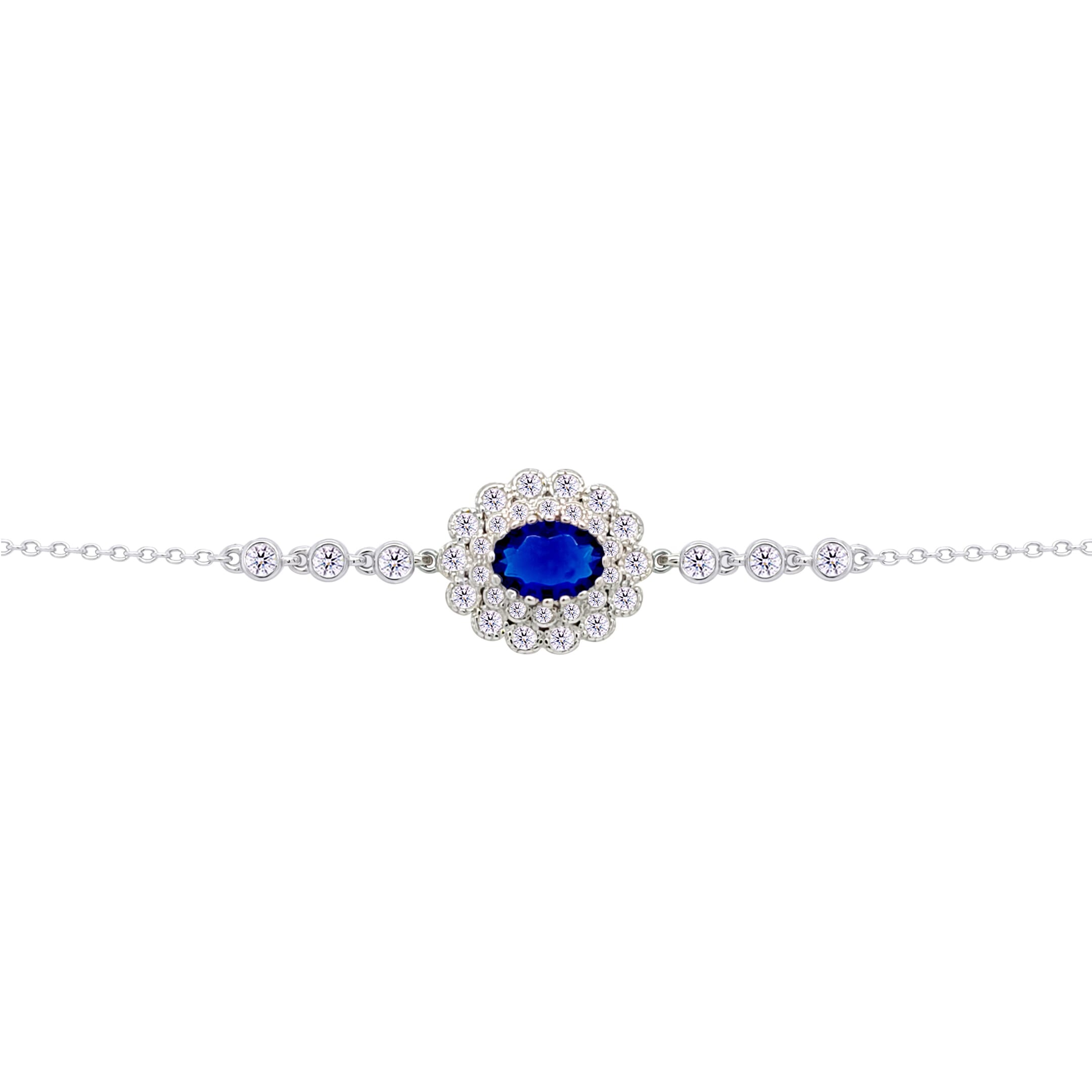 Asfour Crysta lChain Bracelet With Blue Oval Design In 925 Sterling Silver-BD0220-WB